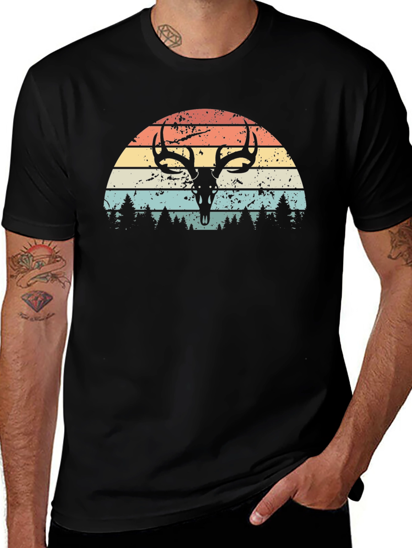 Variant 28 of Retro Deer Skull Sunset Graphic Tee