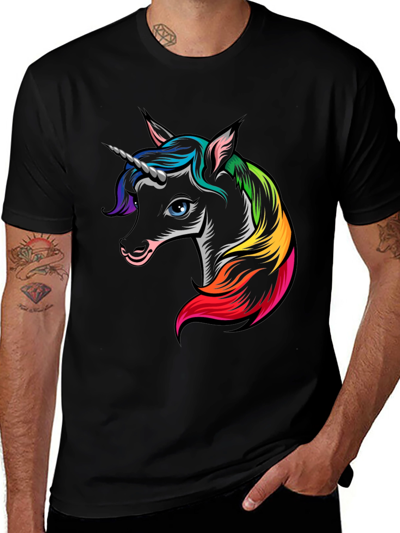 Variant 25 of Unicorn Graphic Tee - Black Cotton Casual Shirt