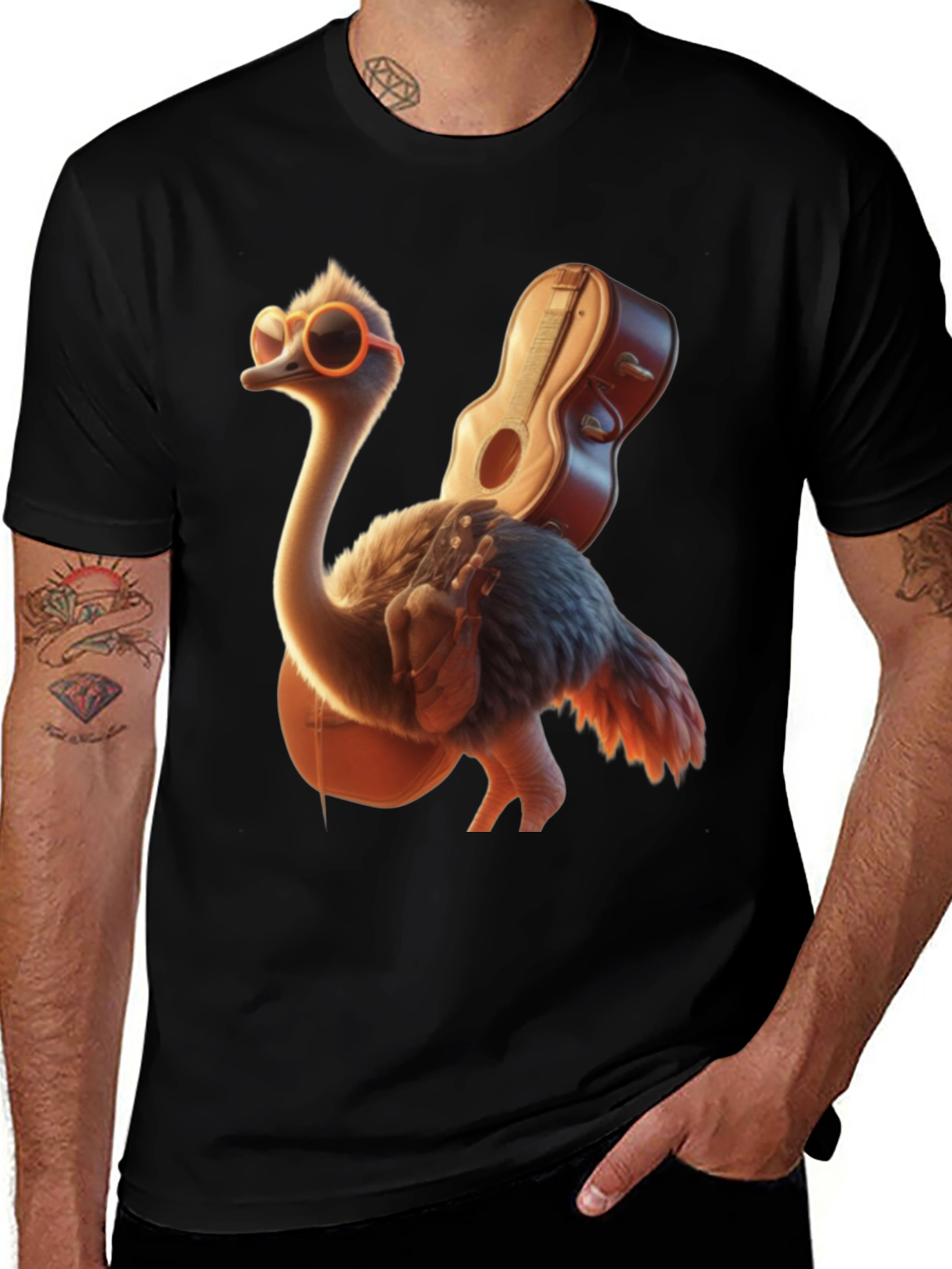 Variant 8 of Ostrich Guitar T-Shirt: Funny & Unique Design