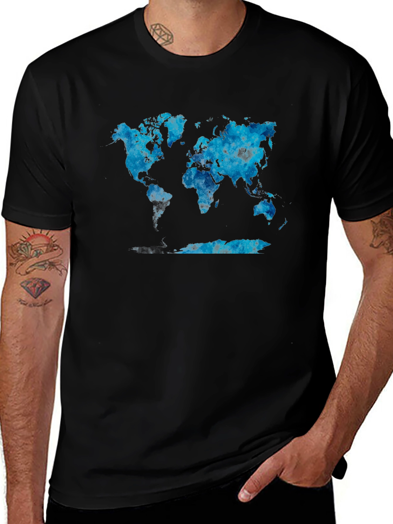 Watercolor World Map Graphic T-Shirt