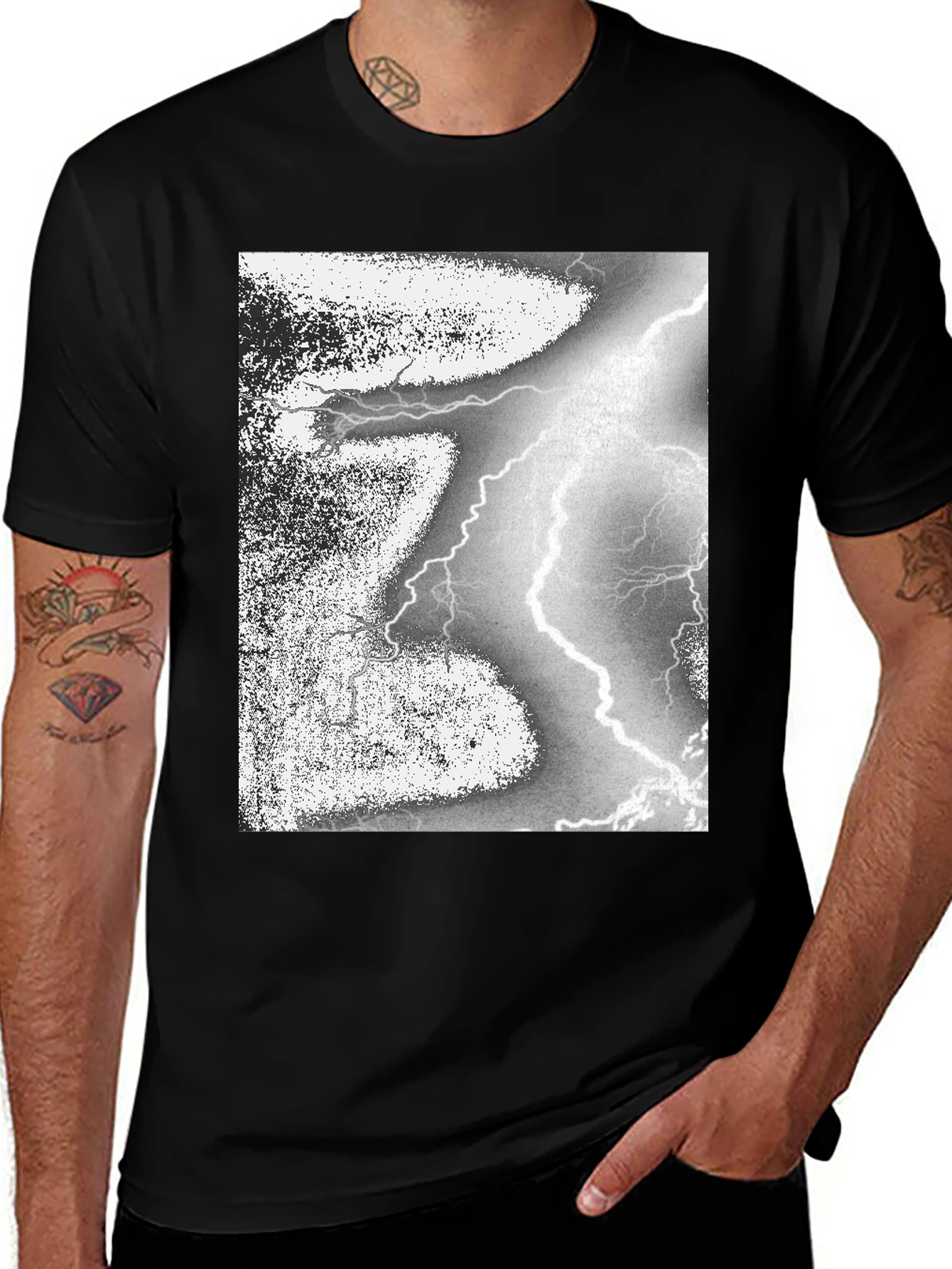 Variant 4 of Black T-Shirt with Lightning Strike Graphic