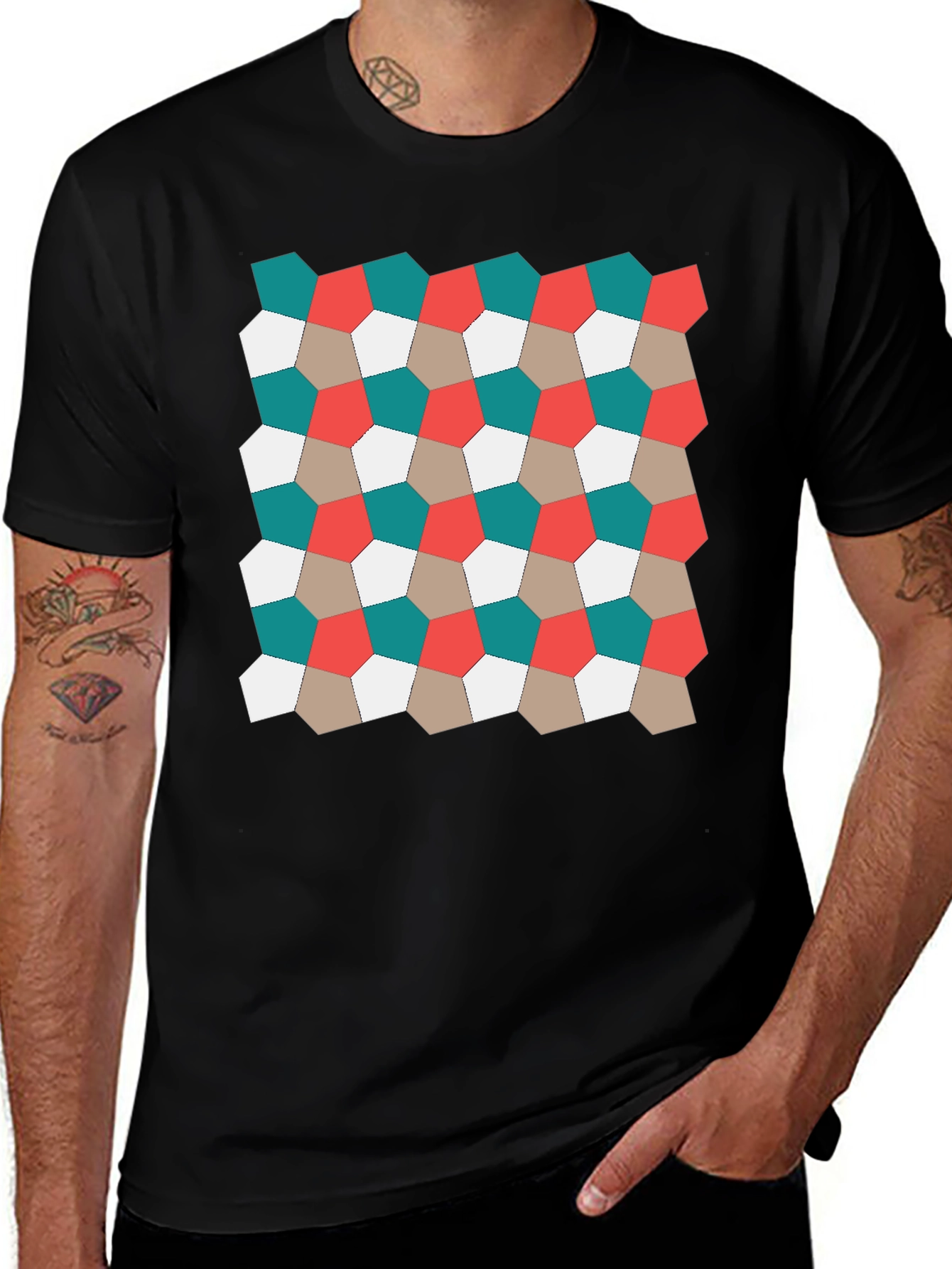 Variant 19 of Geometric Pattern Men's Black T-Shirt