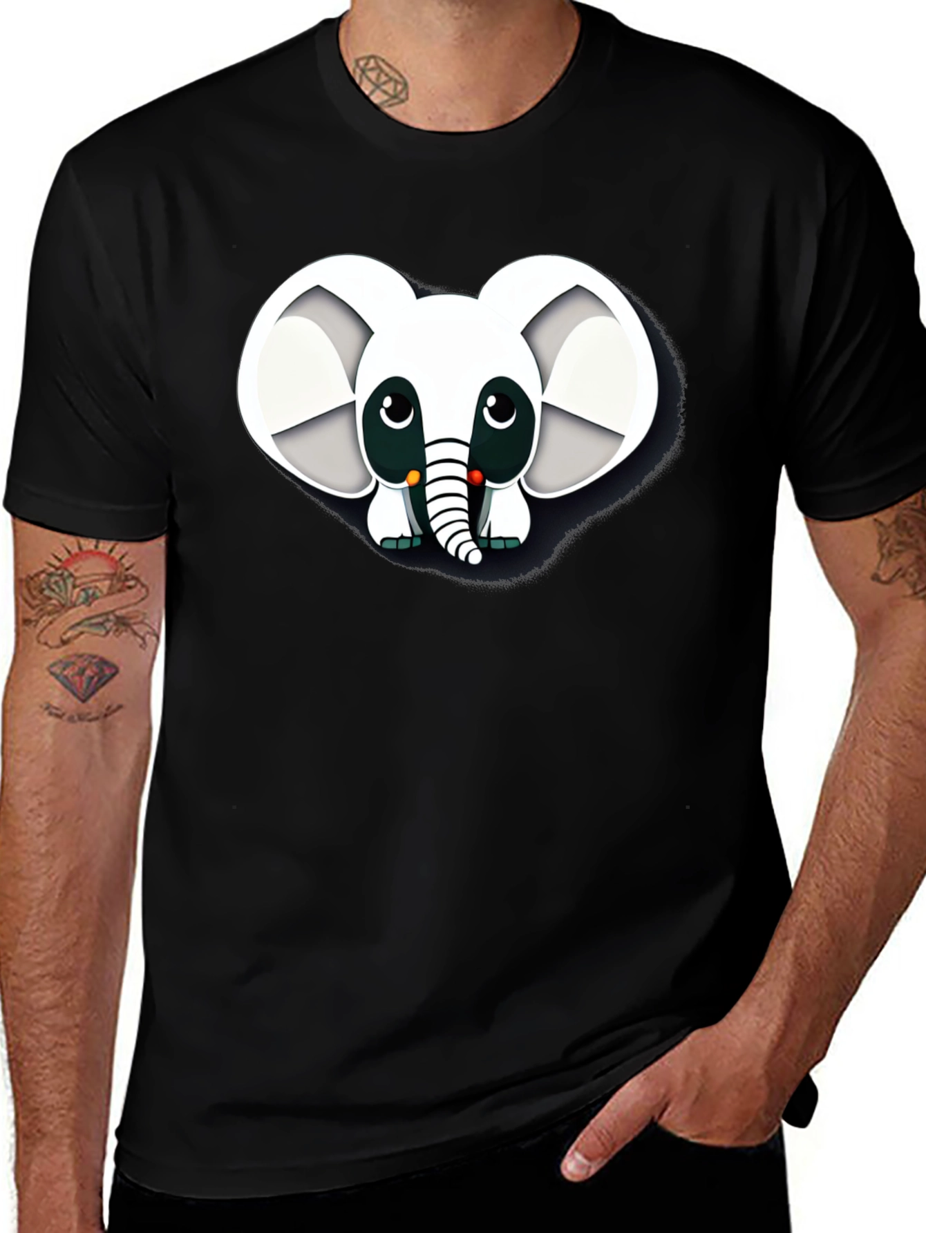 Variant 20 of Cute Cartoon Elephant Graphic Tee - Black