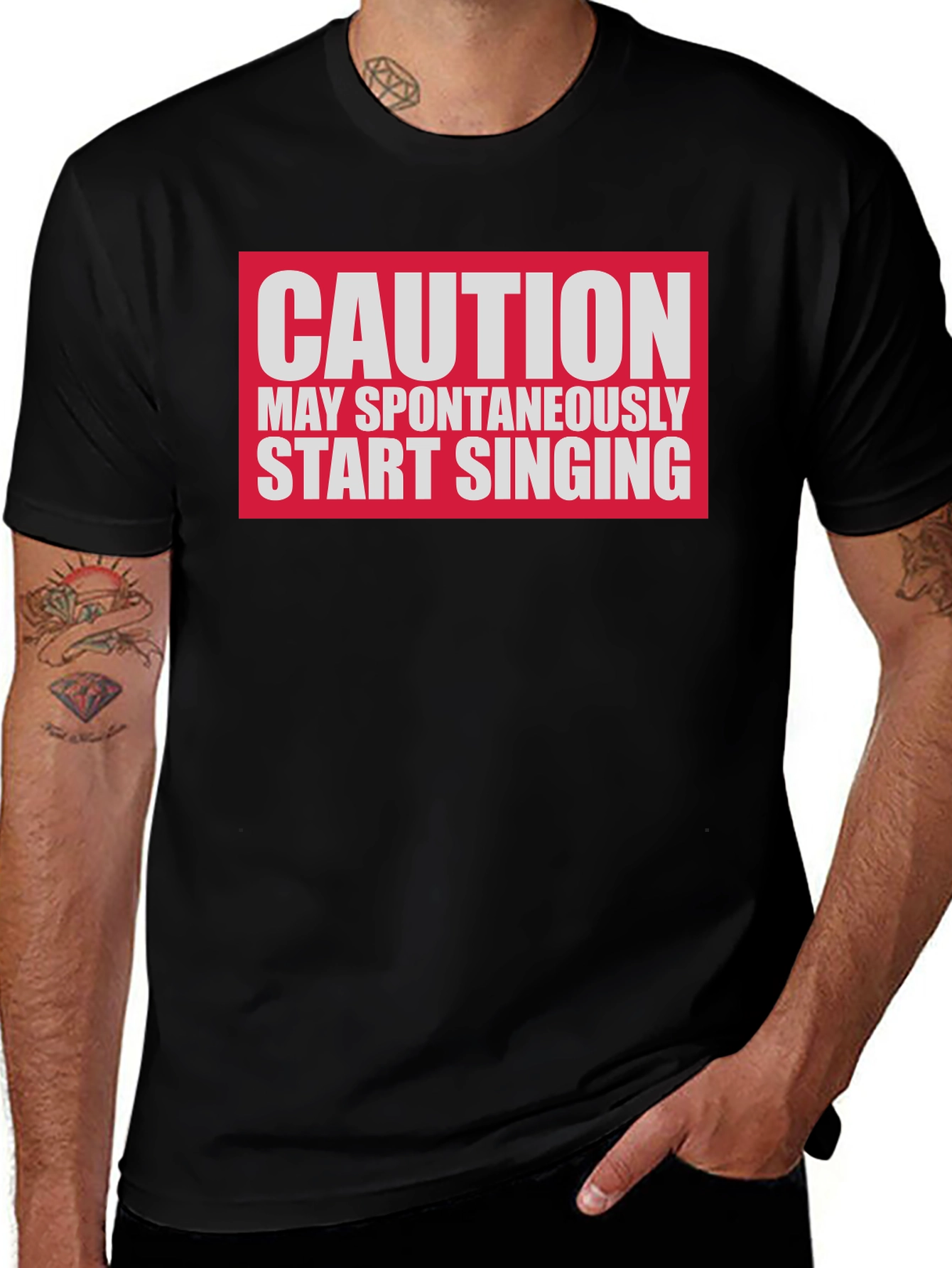 Variant 21 of Caution May Spontaneously Start Singing Black T-Shirt