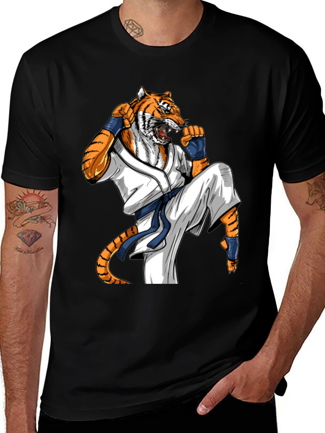 Variant 8 of Tiger Karate Graphic Tee - Black Martial Arts T-Shirt