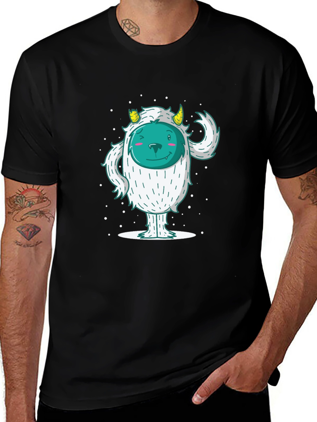 Variant 18 of Yeti Cartoon Graphic Black T-Shirt