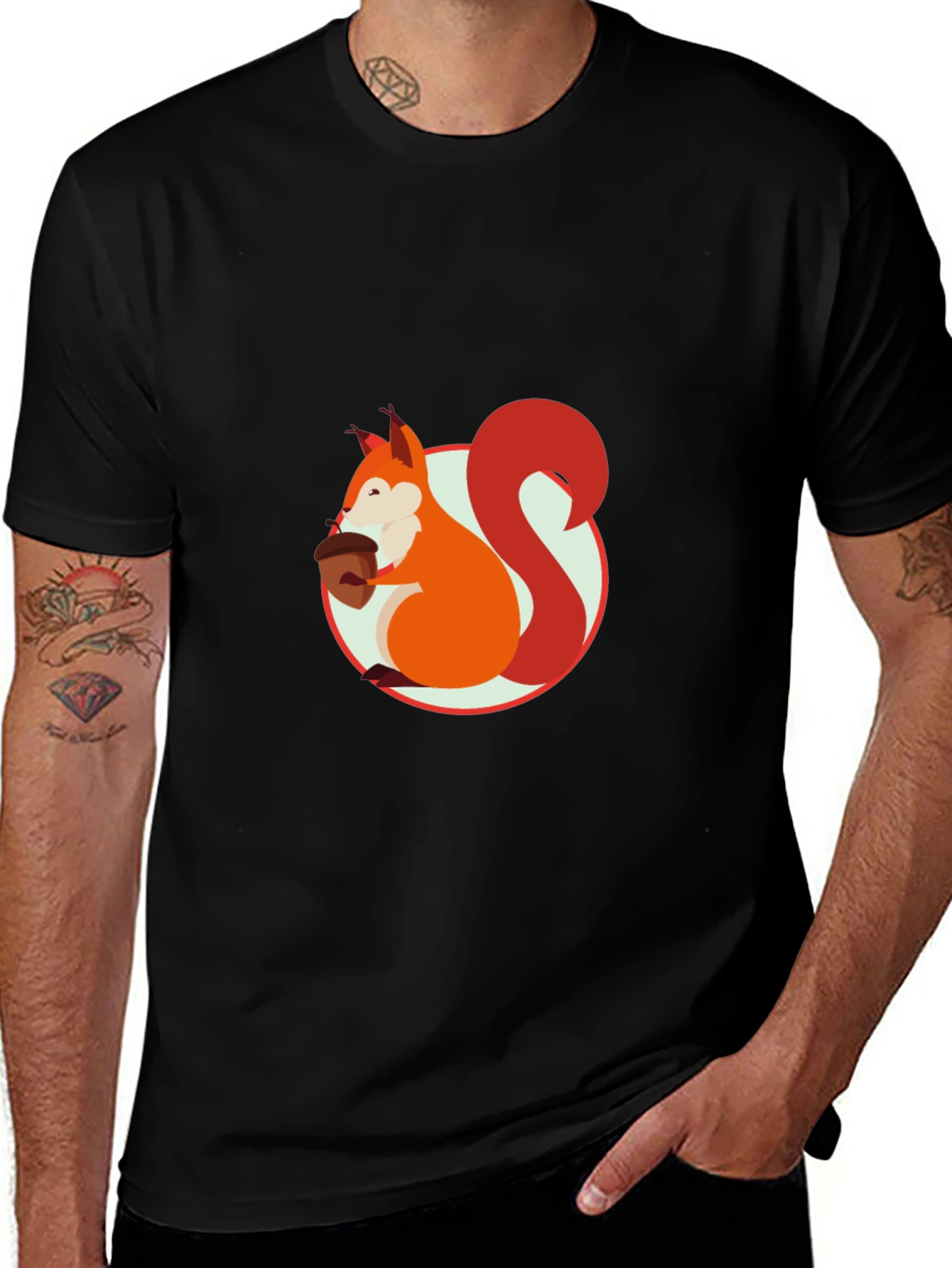 Variant 29 of Squirrel Graphic Print Black T-Shirt