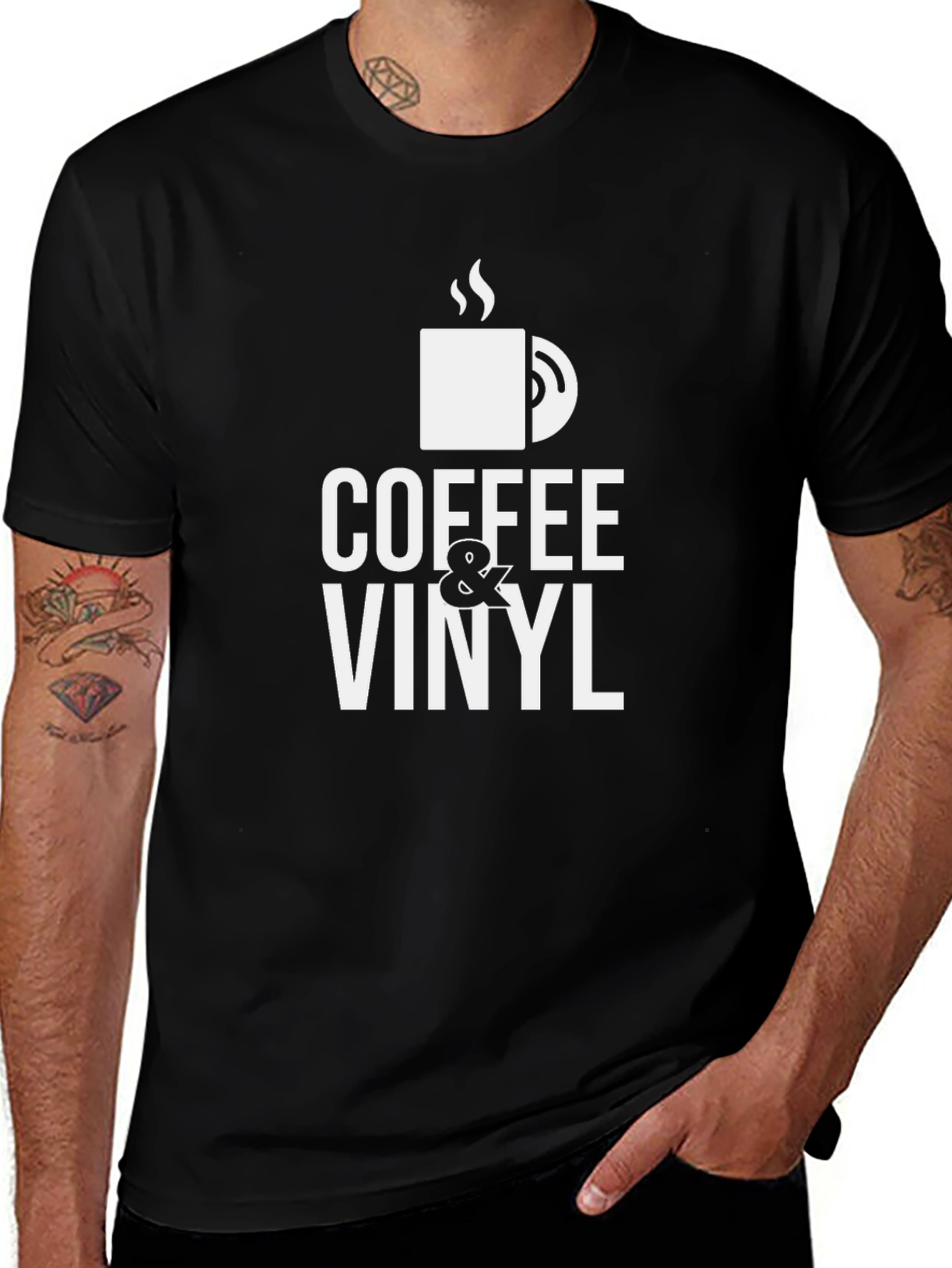 Variant 7 of Coffee & Vinyl Graphic Tee - Black Cotton Blend