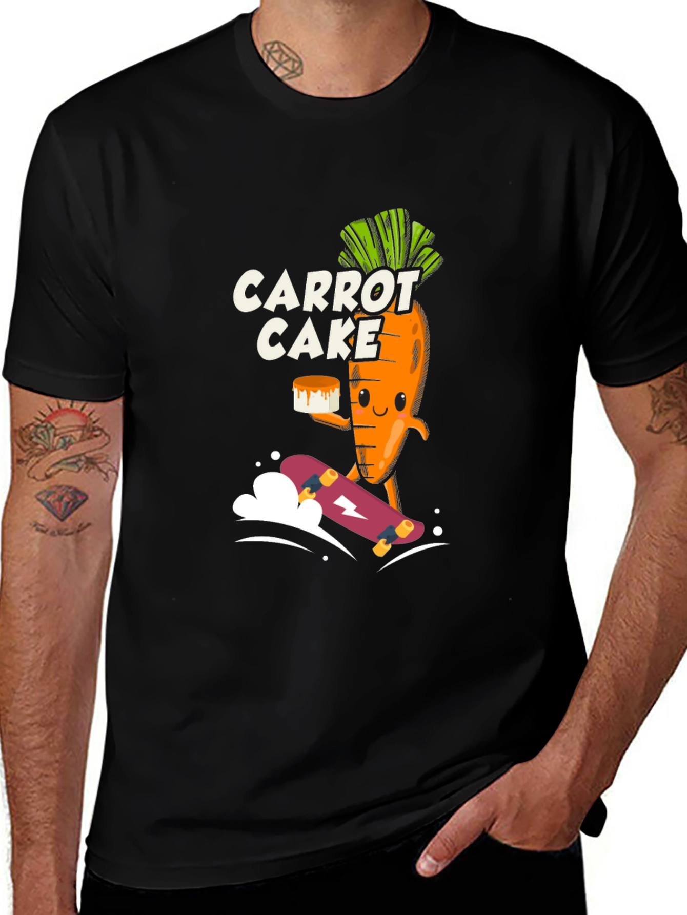 Variant 19 of Carrot Cake Skateboarder Black Graphic Tee