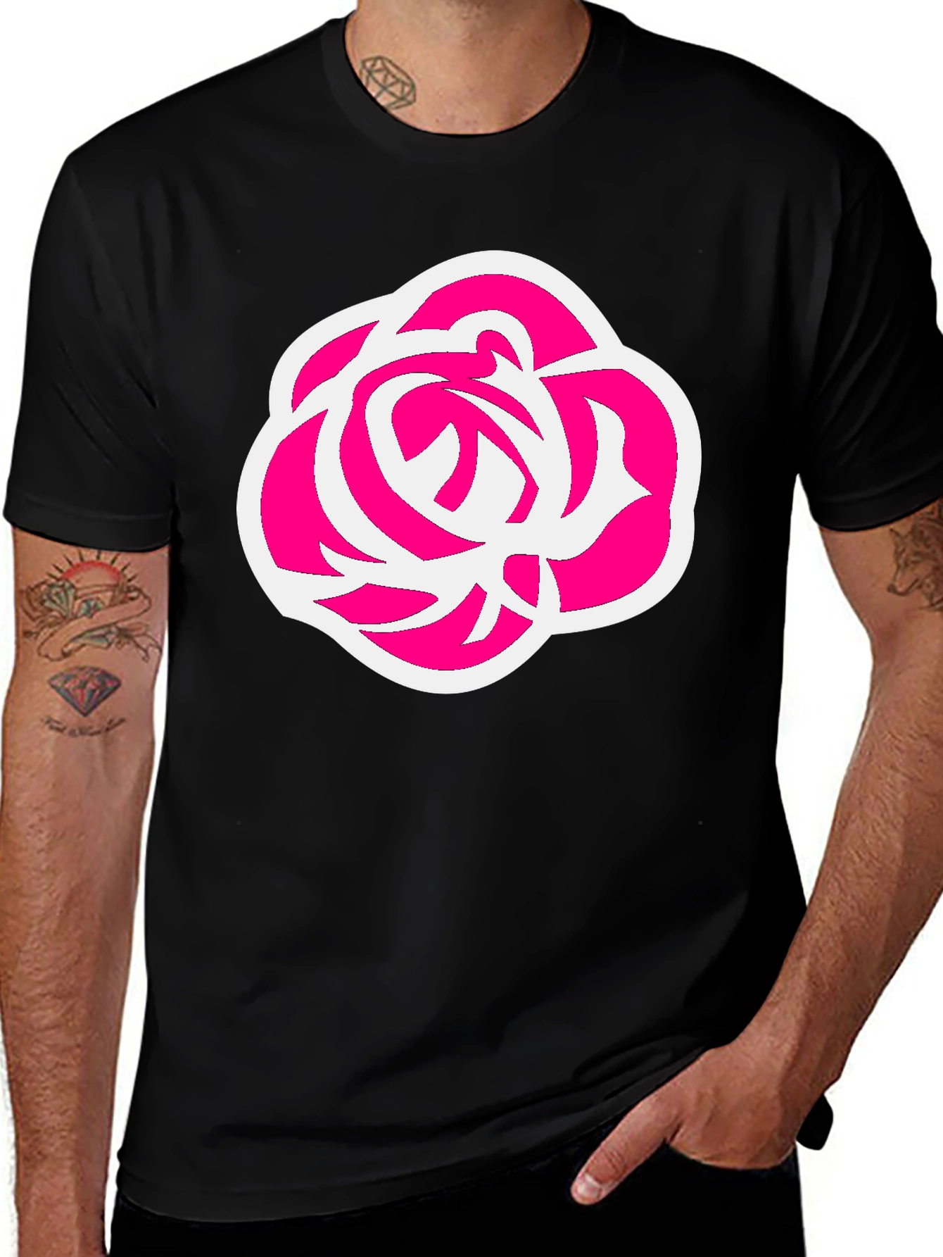 Variant 5 of Modern Rose Graphic Tee - Stylish & Comfy Black T-Shirt