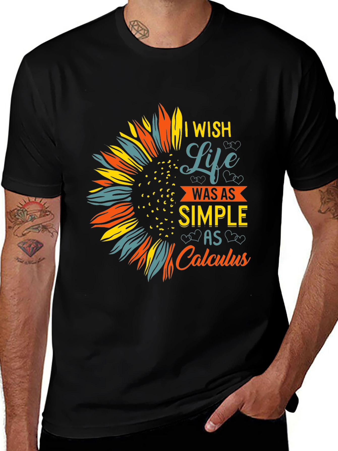 Variant 9 of Calculus Sunflower Graphic Tee - Black Cotton T-Shirt