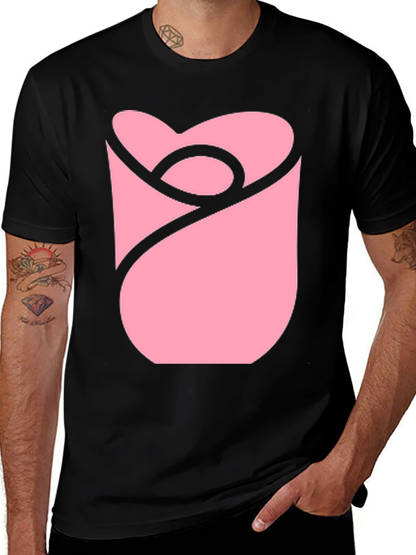 Variant 6 of Modern Pink Rose Graphic Black T-Shirt