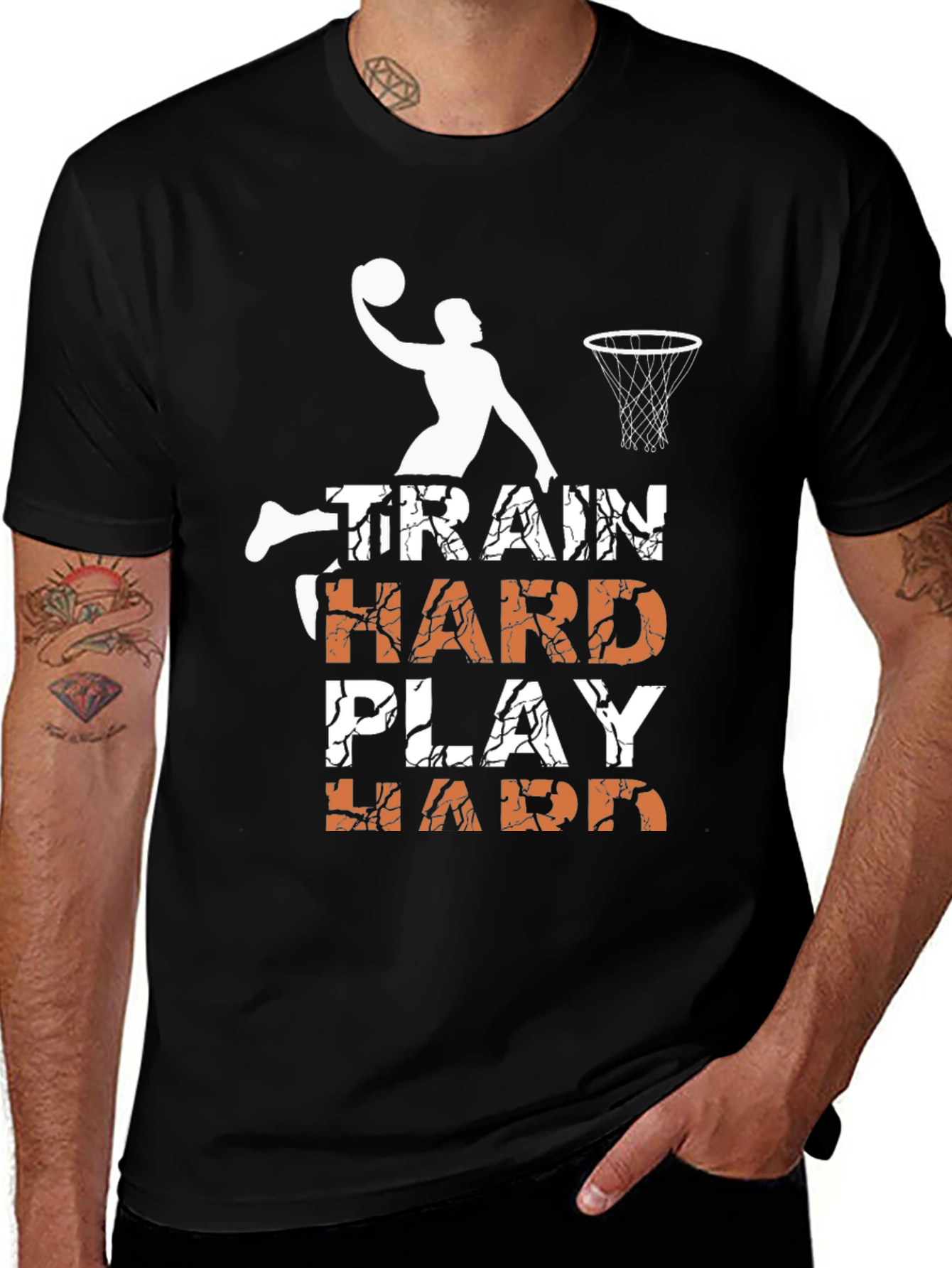 Variant 12 of Train Hard Play Hard Basketball Graphic Tee