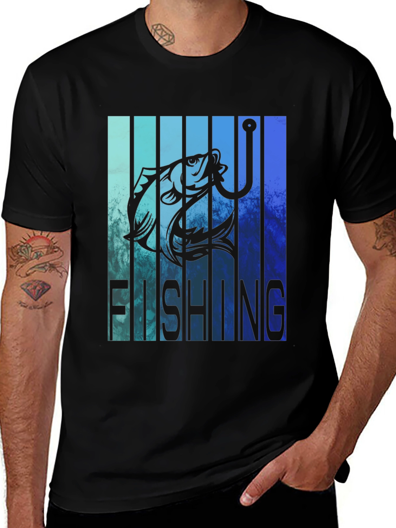 Variant 3 of Fishing Graphic Tee - Men's Black Cotton T-Shirt