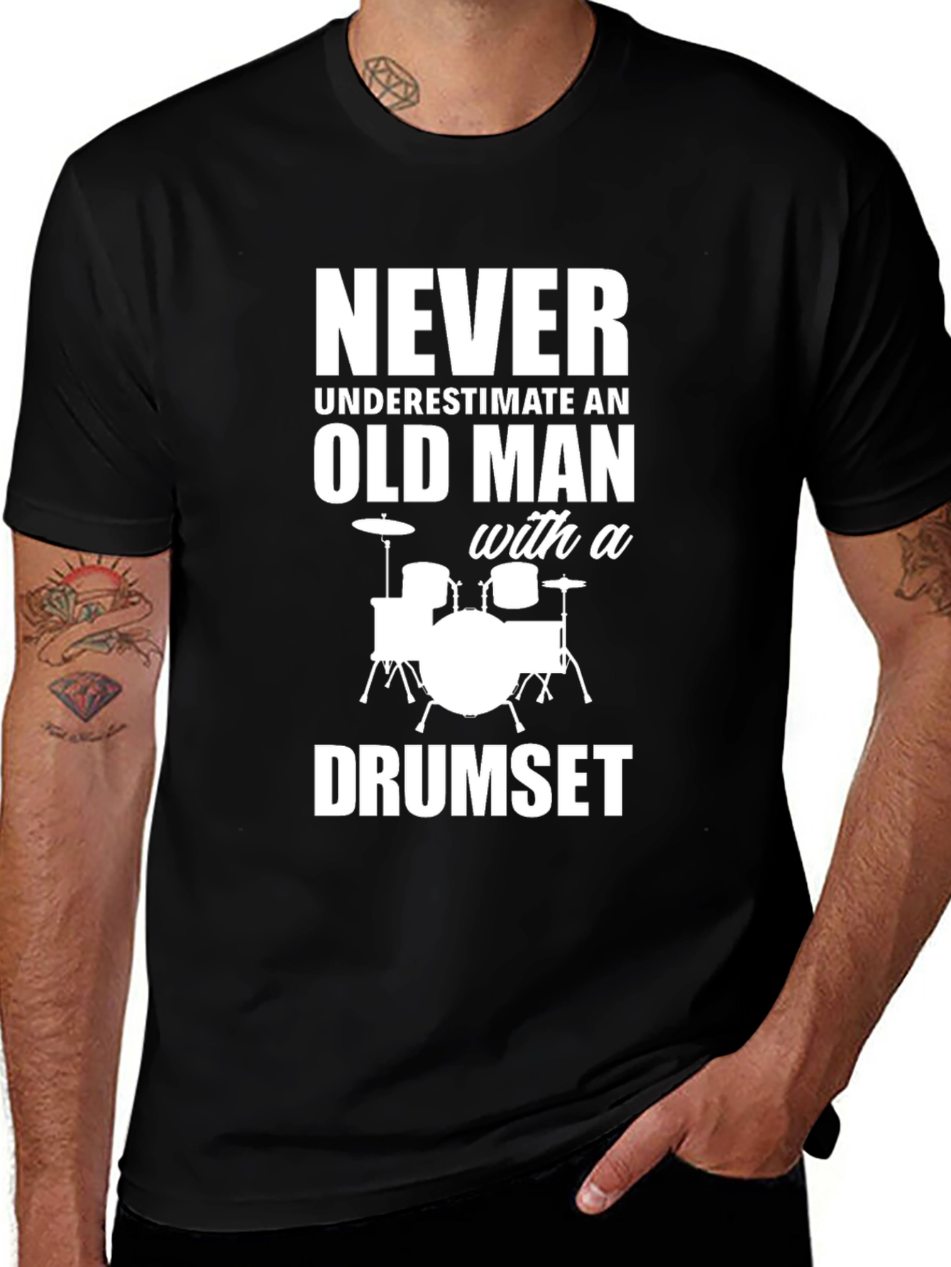 Funny Drummer T-Shirt - Old Man Drumset