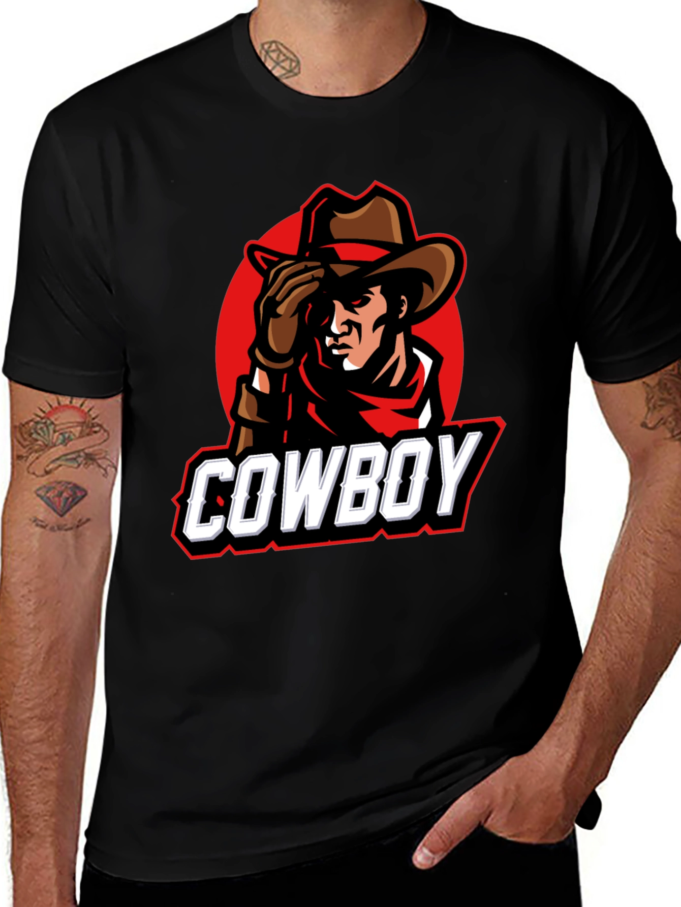 Variant 24 of Cowboy Graphic Tee - Black Cotton T-Shirt