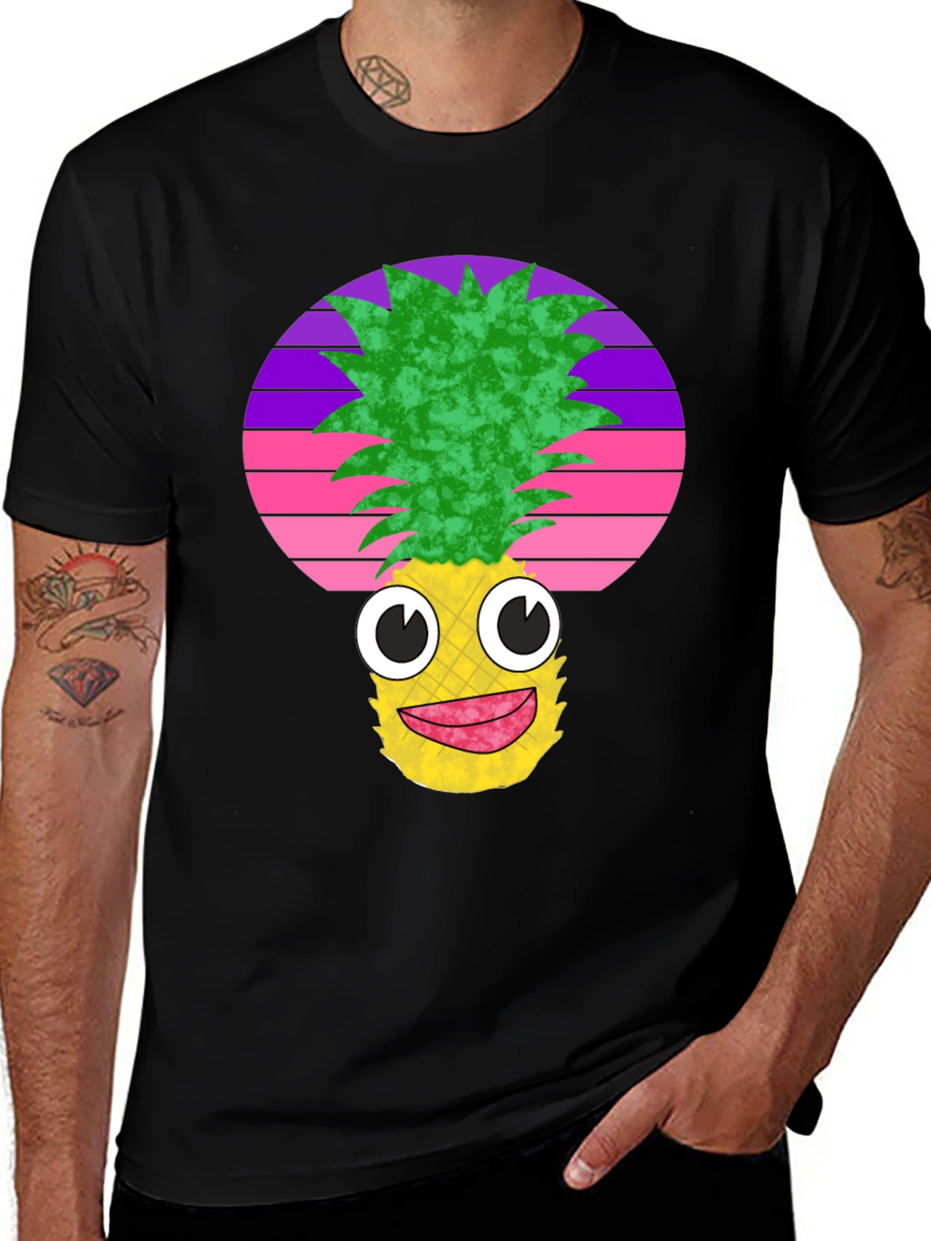 Variant 14 of Funny Pineapple Face Black T-Shirt