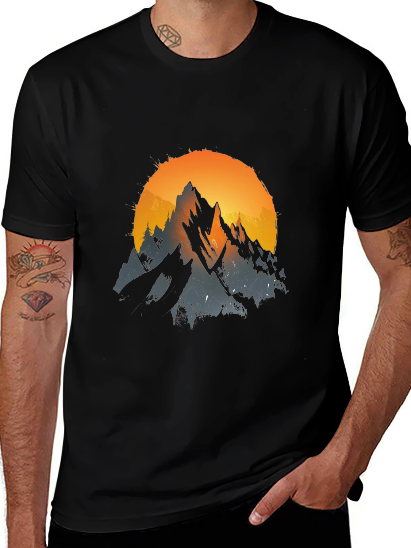 Variant 5 of Mountain Sunset Graphic Tee - Black Cotton Blend