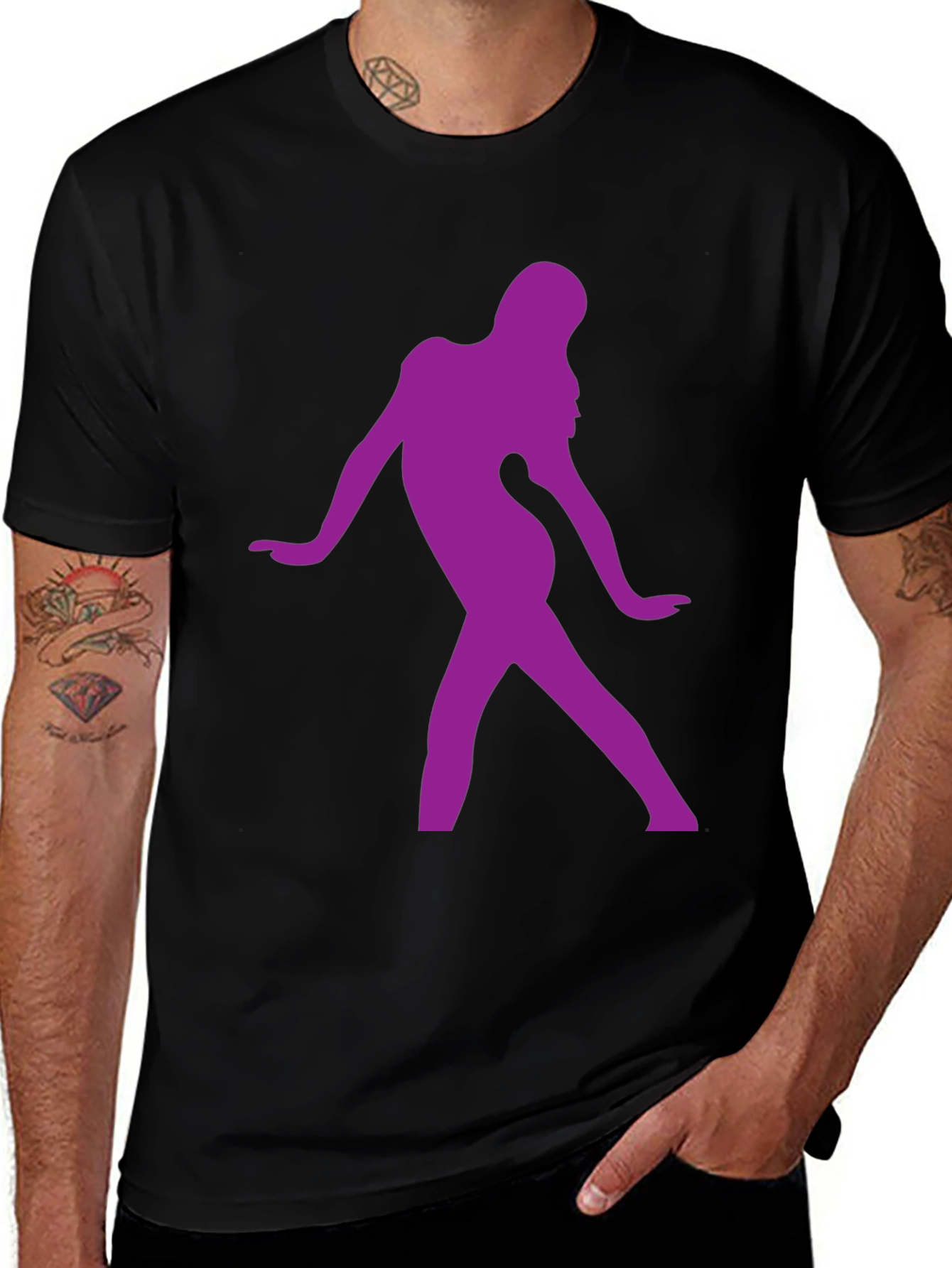 Variant 14 of Purple Silhouette Graphic Black T-Shirt