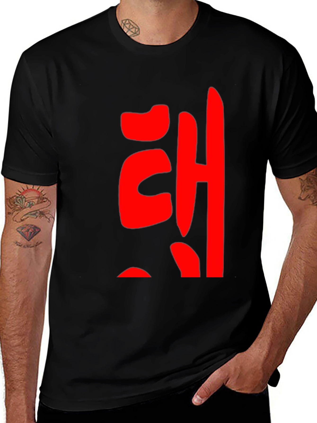 Variant 29 of Red Korean Lettering Black T-Shirt