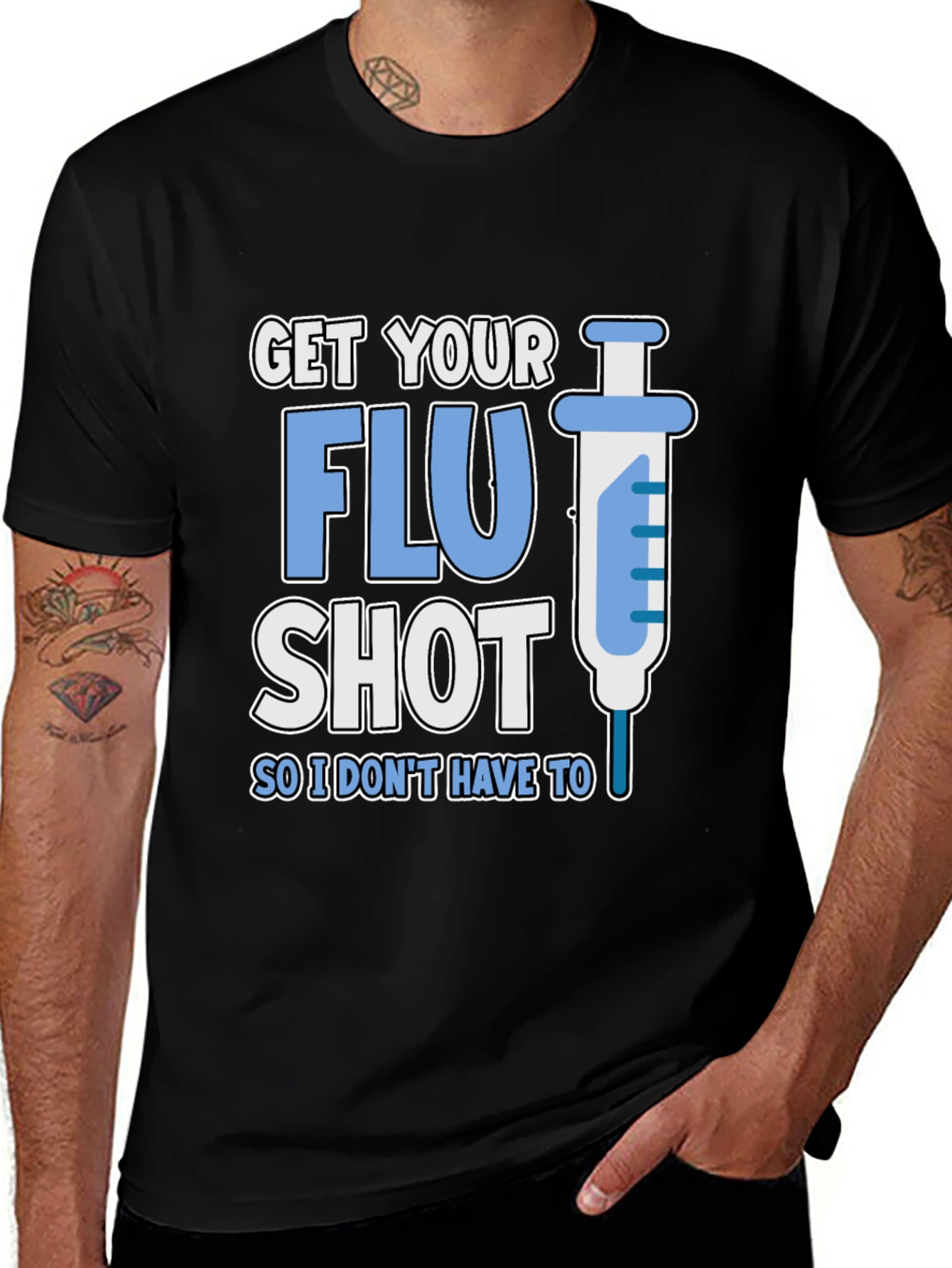 Variant 9 of Get Your Flu Shot Black T-Shirt - Funny Vaccine Humor