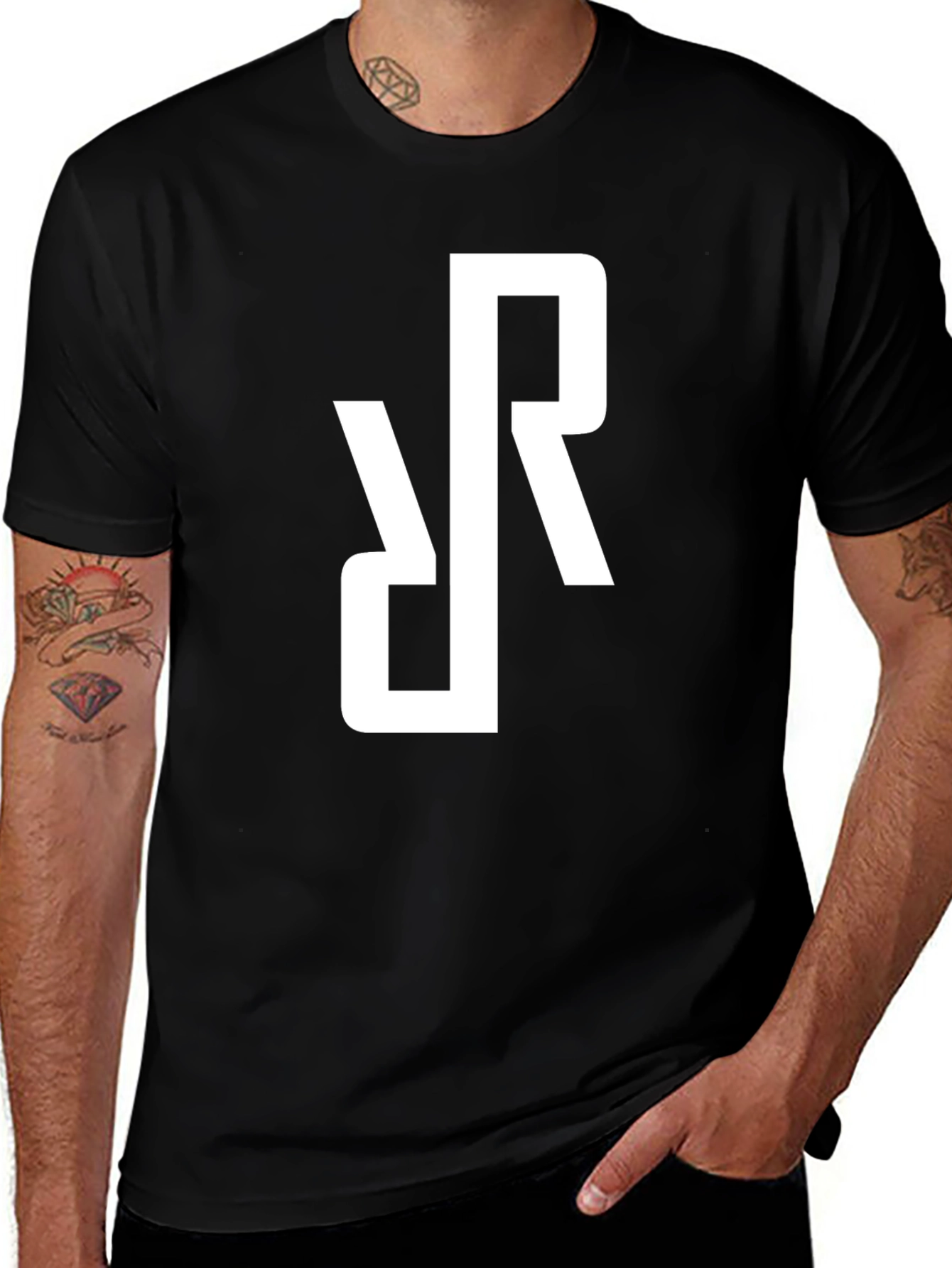 Variant 8 of Stylish Black T-Shirt with White "RR" Logo