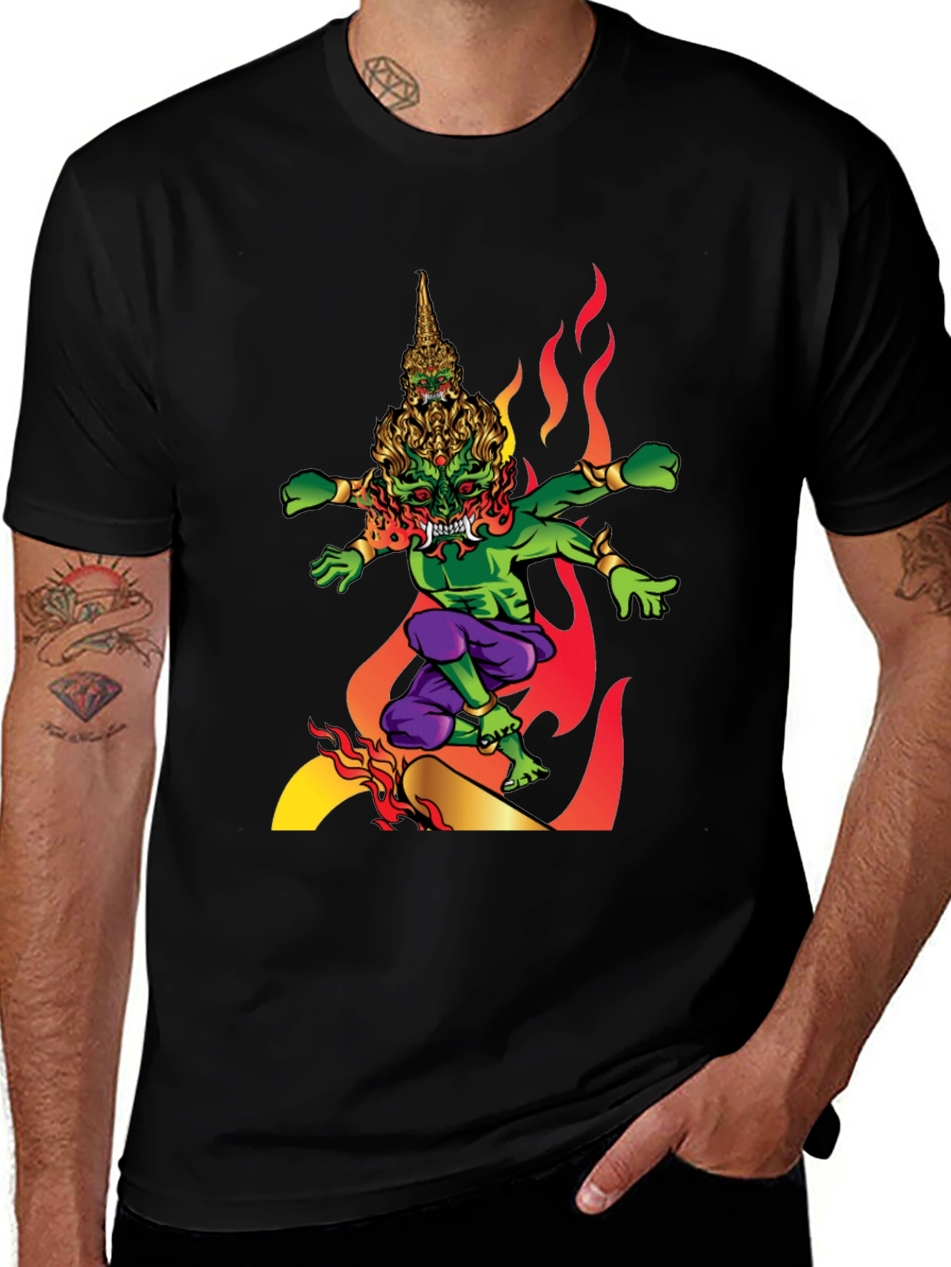 Variant 11 of Men's Graphic Tee: Fiery Thai Demon Design