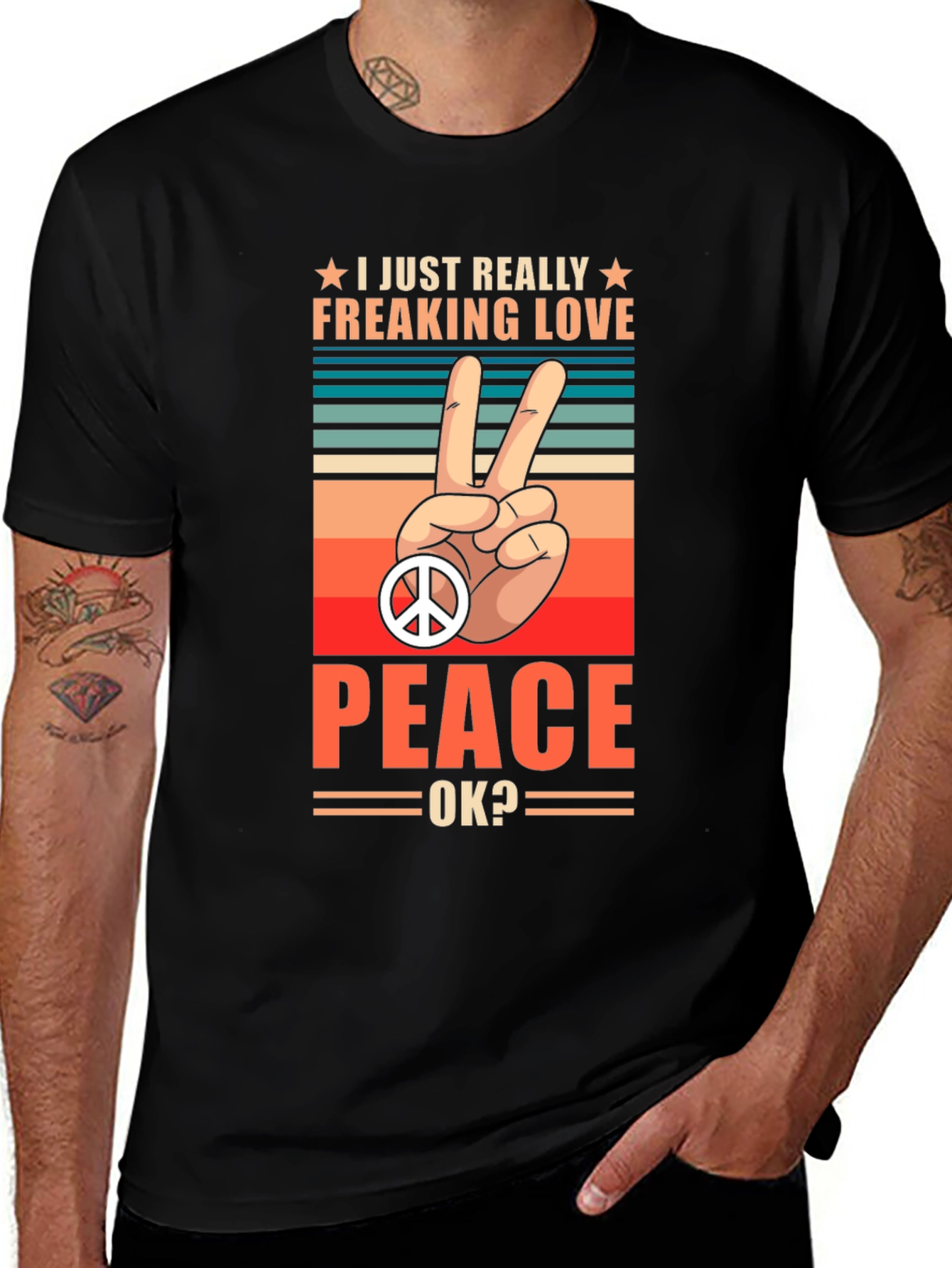 Black Peace Love T-Shirt - Retro Graphic Tee main image