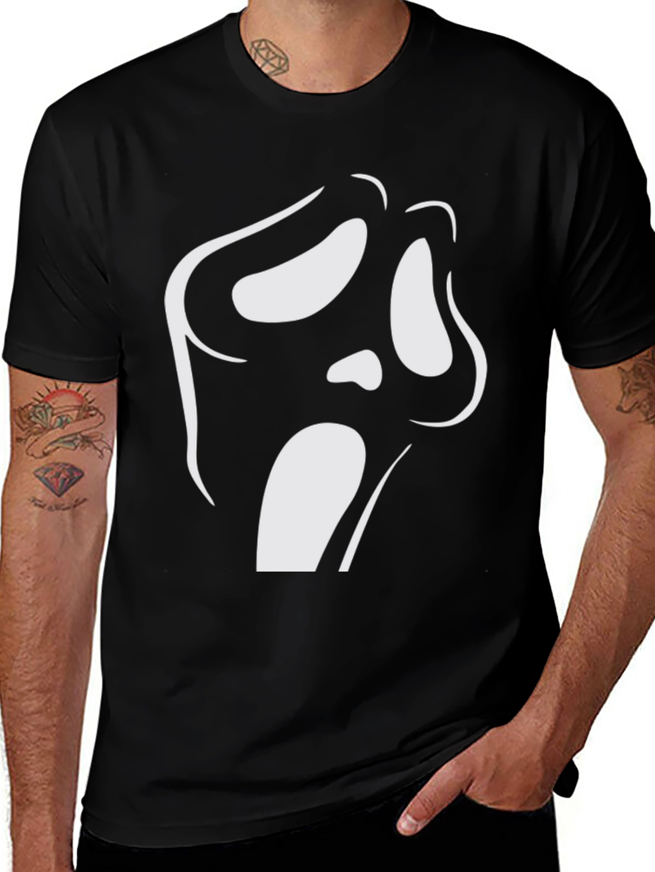 Variant 9 of Ghost Face Graphic Tee - Black Cotton T-Shirt