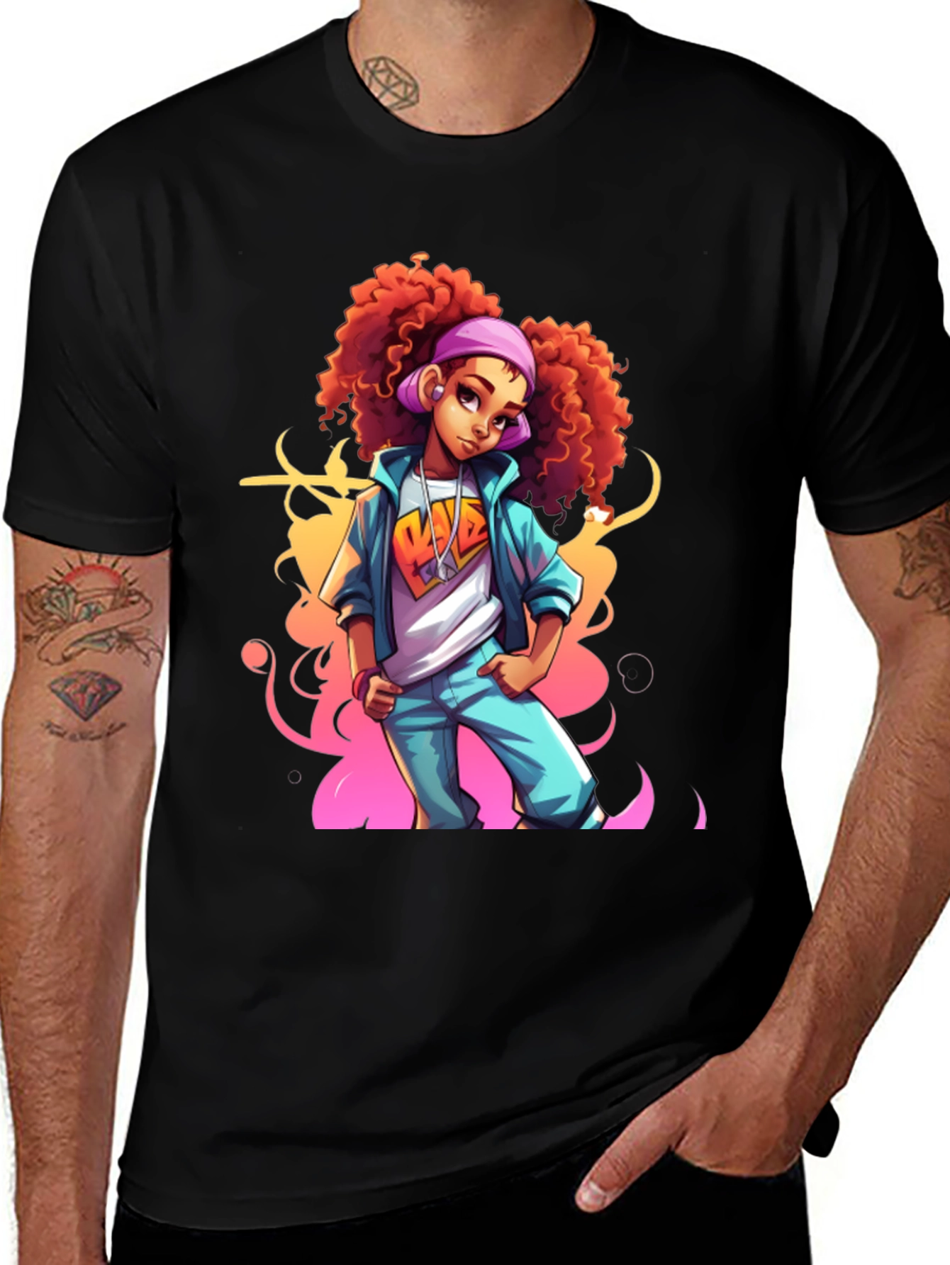 Variant 15 of Cartoon Girl Graphic Black T-Shirt