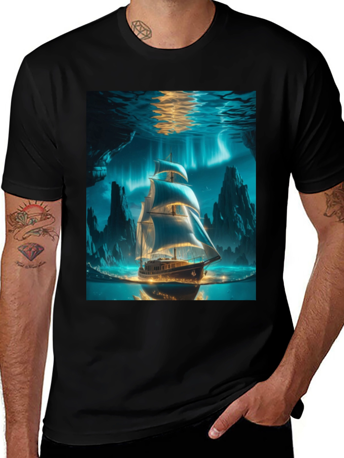 Variant 8 of Arctic Ship Graphic Tee - Men's Black T-Shirt