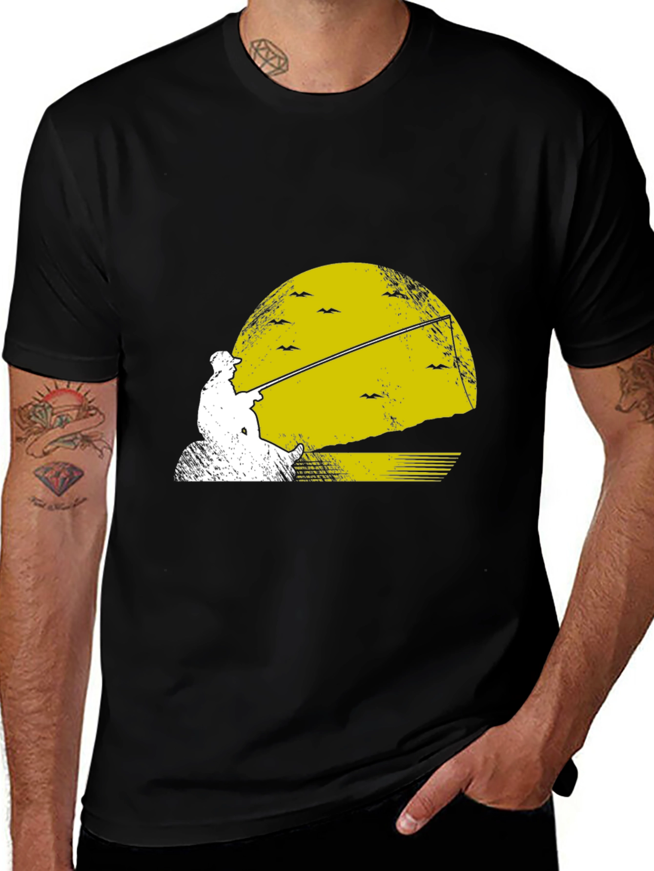 Variant 27 of Fishing Sunset Graphic Tee - Black