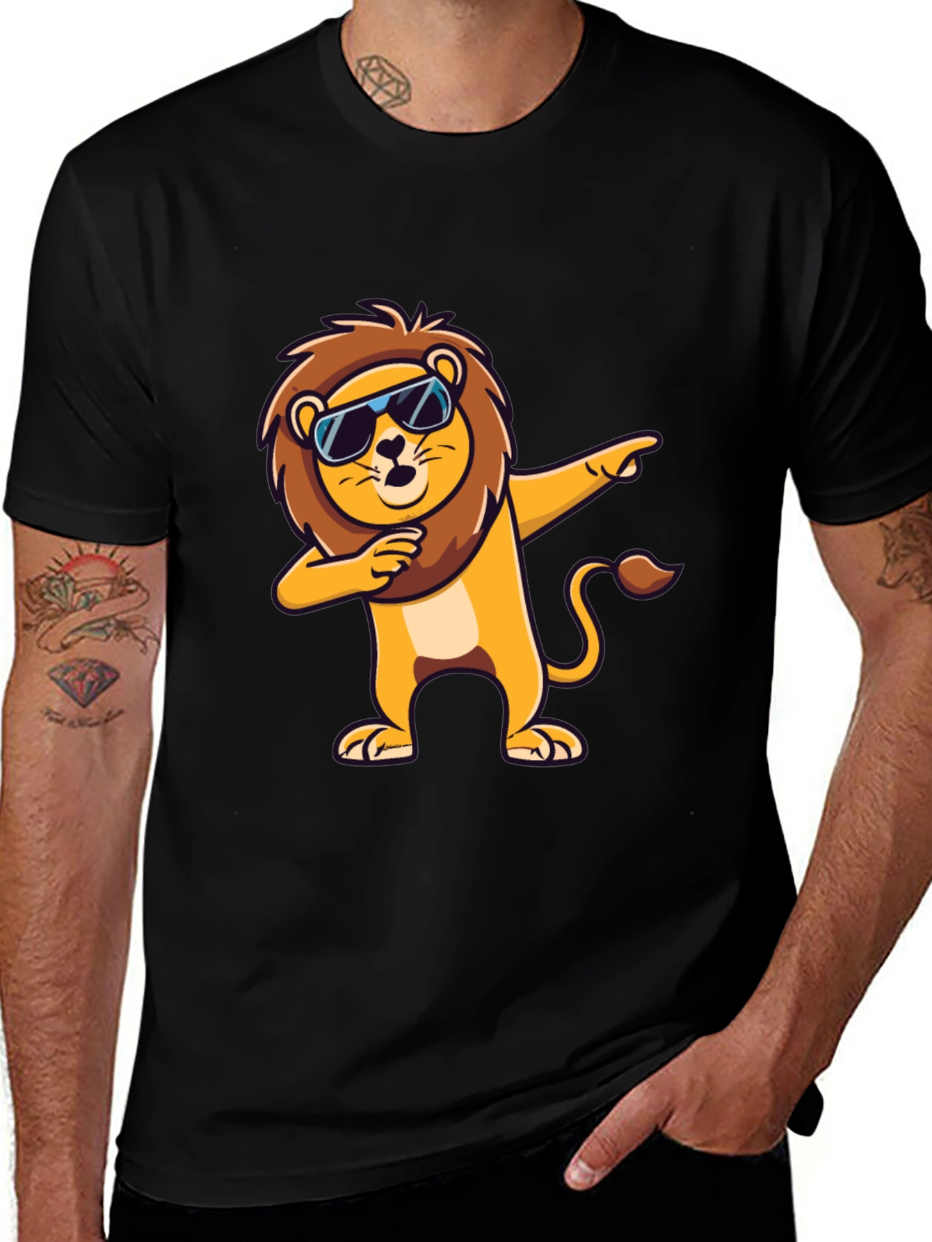 Variant 28 of Cool Lion Dabbing Graphic Tee - Black T-Shirt
