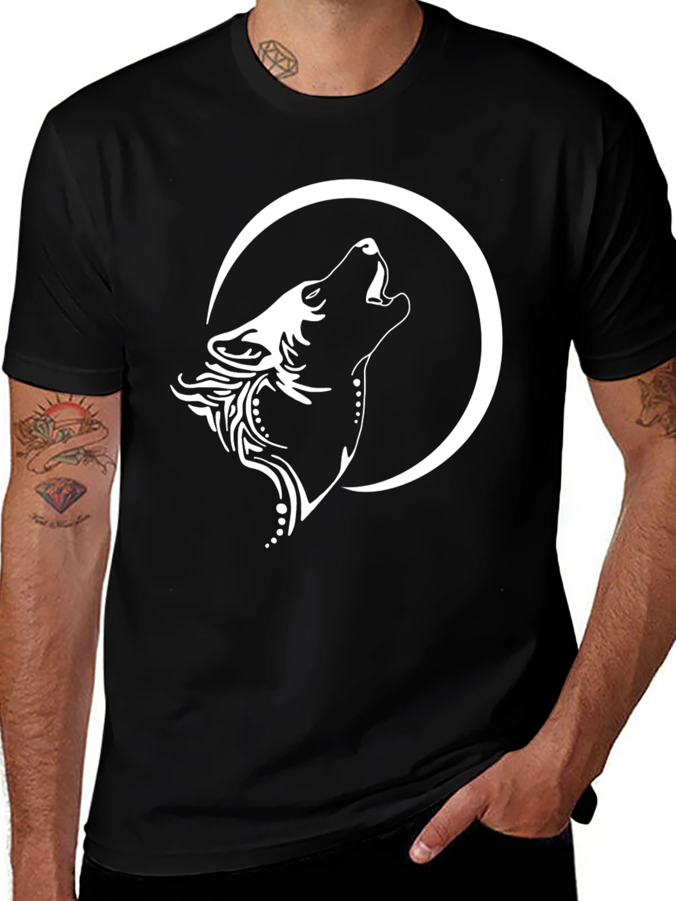 Variant 16 of Wolf Moon Graphic Tee - Black Cotton T-Shirt