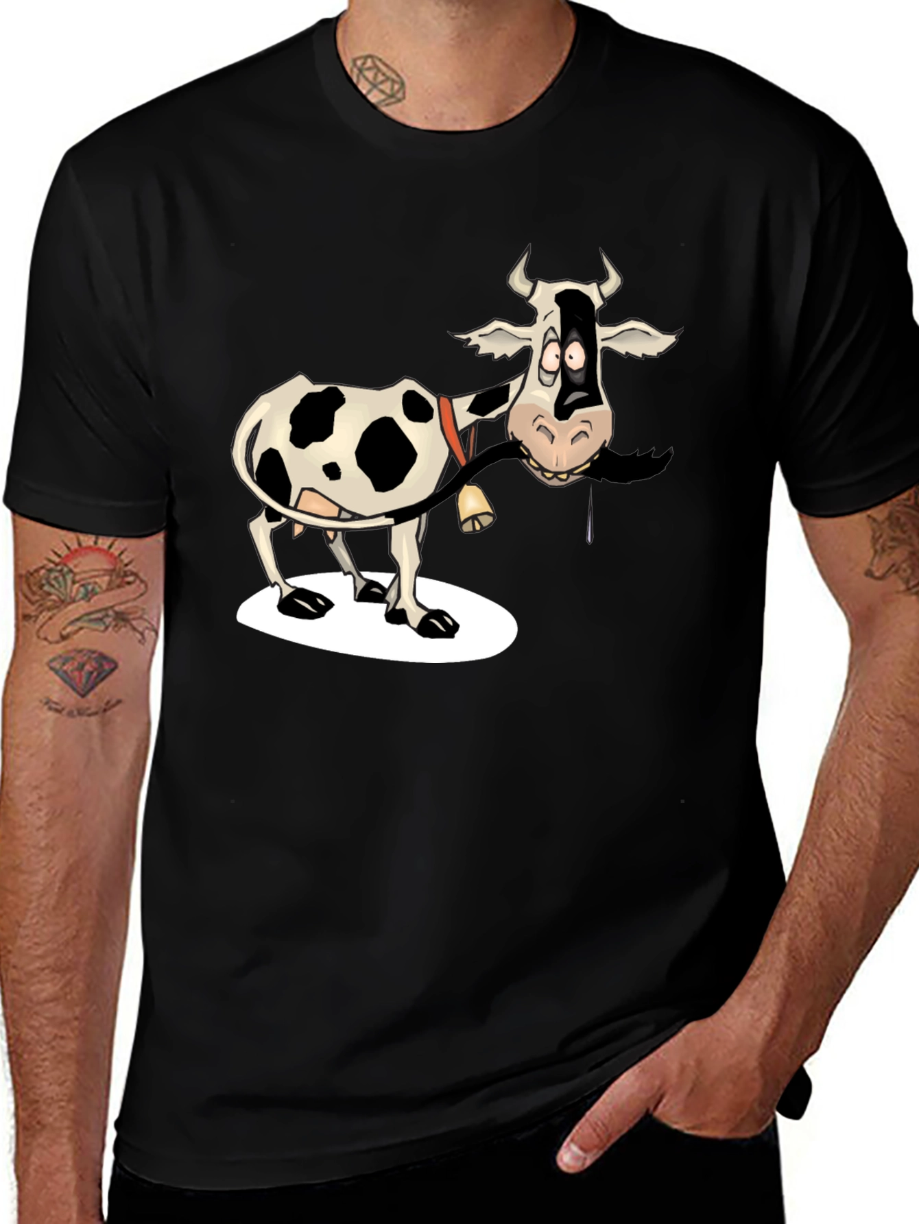 Variant 19 of Cartoon Cow Black T-Shirt