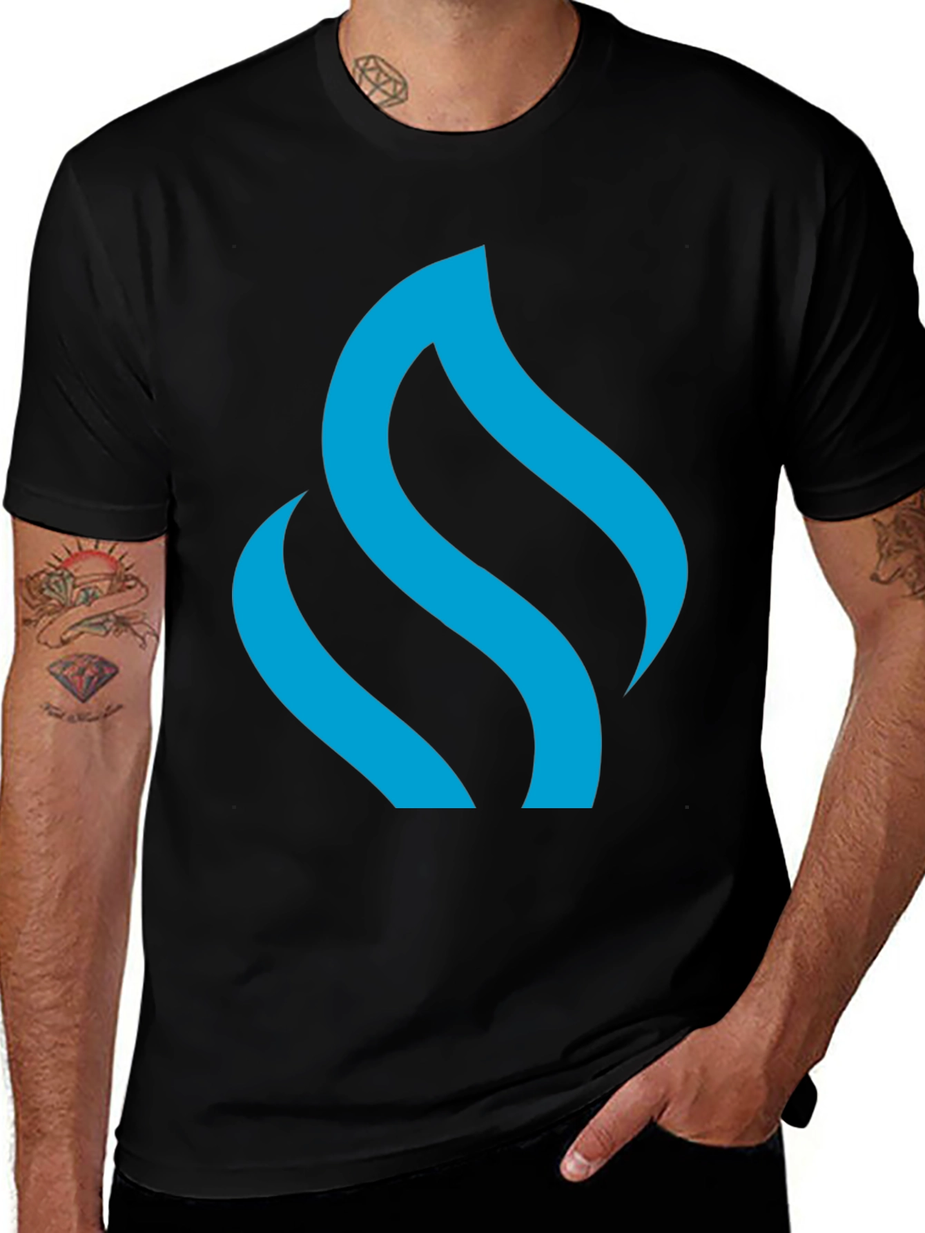 Variant 21 of Stylish Blue Flame Graphic Black T-Shirt