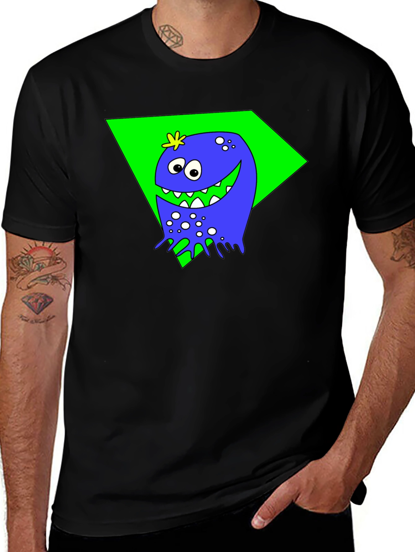 Variant 17 of Funny Monster Graphic Tee - Black Cotton Shirt