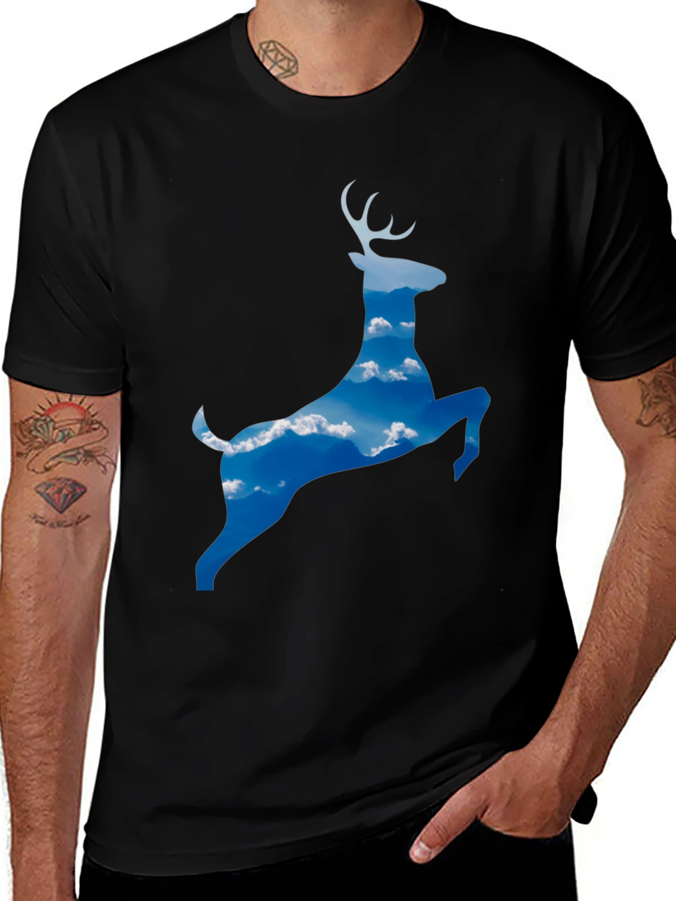 Variant 2 of Deer Sky Graphic Tee - Men's Black T-Shirt