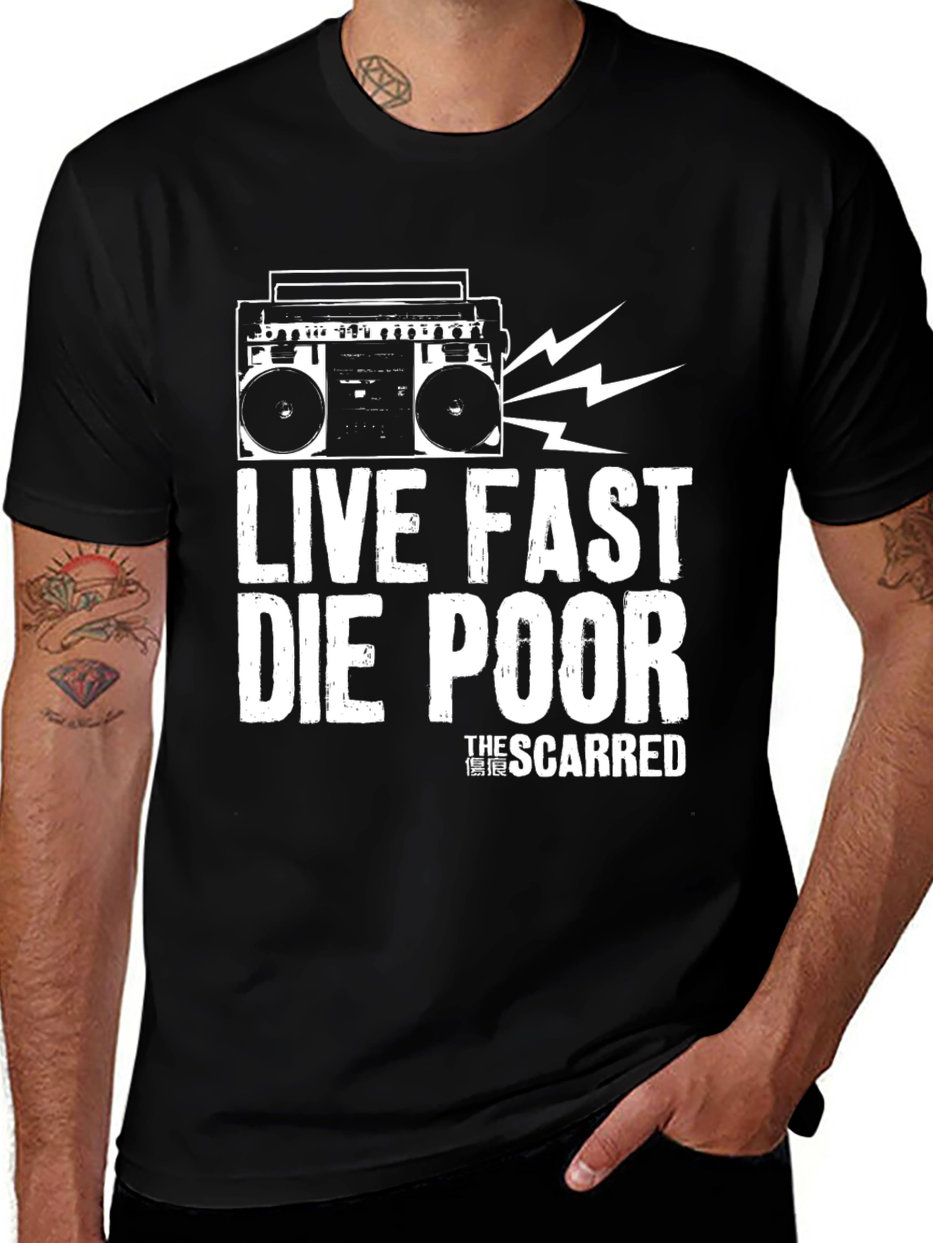 Variant 10 of Live Fast Boombox Graphic Tee - Black Cotton T-Shirt