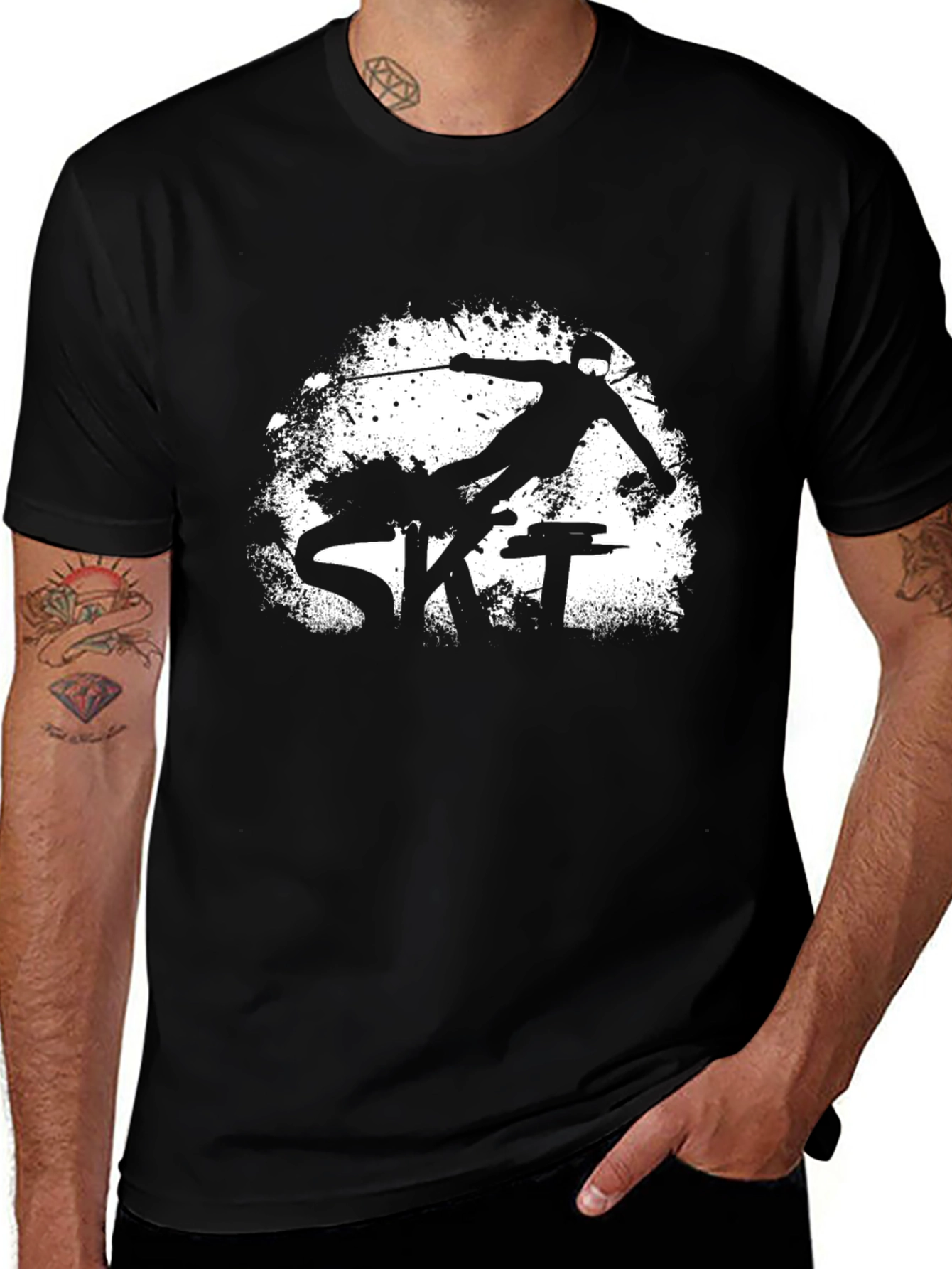 Variant 11 of Men's Black Ski Graphic Tee Shirt