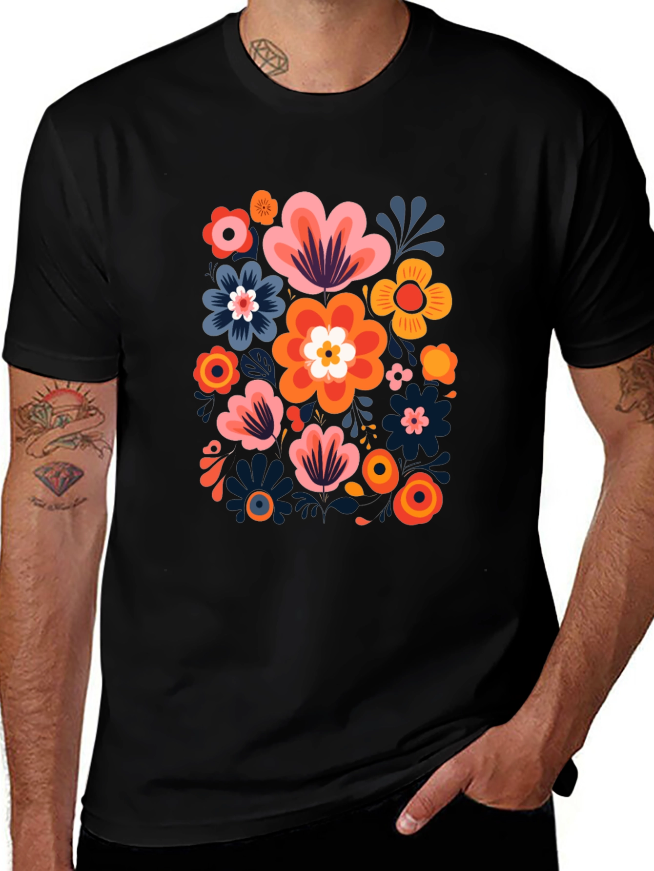 Variant 23 of Floral Print Black T-Shirt