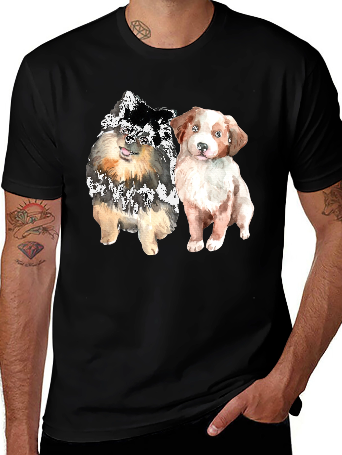 Variant 2 of Cute Dogs Graphic Tee - Men's Black T-Shirt