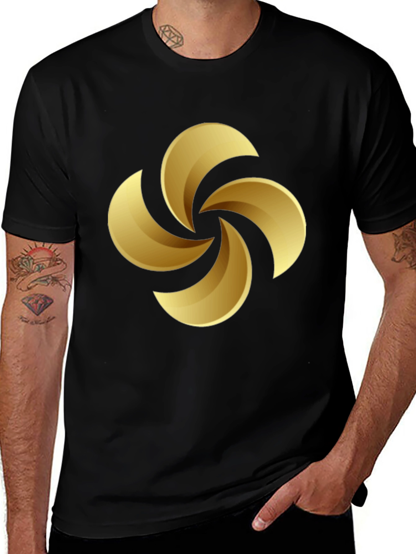 Variant 28 of Golden Swirl Graphic Tee - Black Cotton Casual