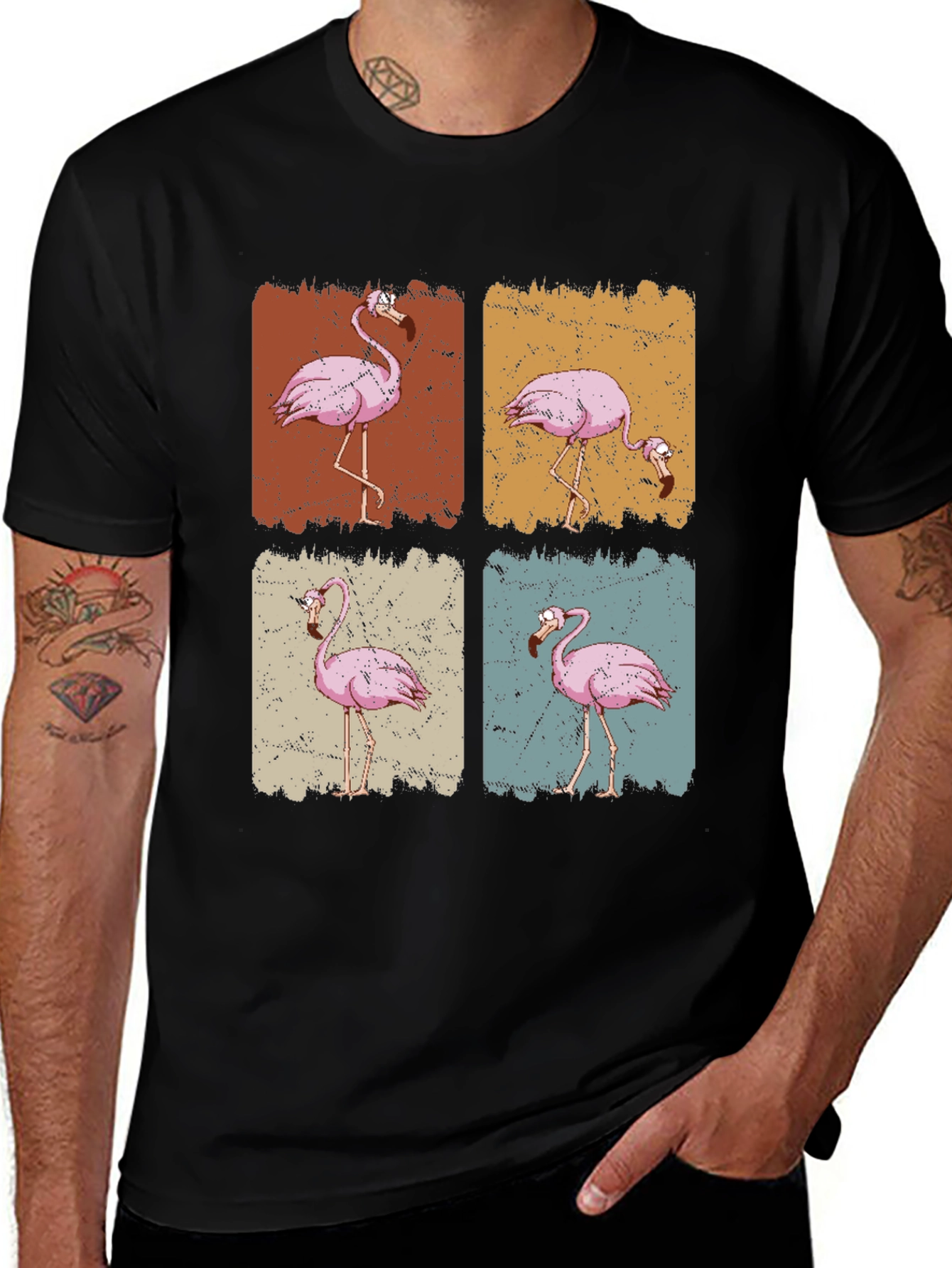 Variant 4 of Retro Flamingo Graphic Print Black T-Shirt