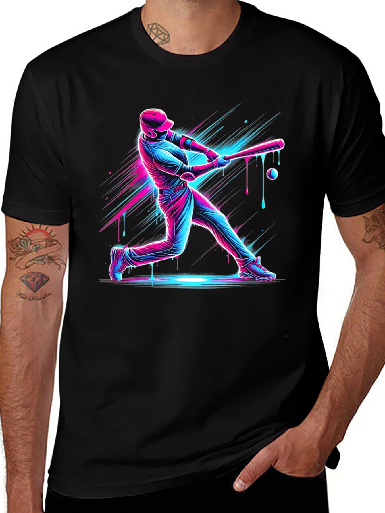 Variant 30 of Neon Baseball Graphic Tee - Black Cotton Blend