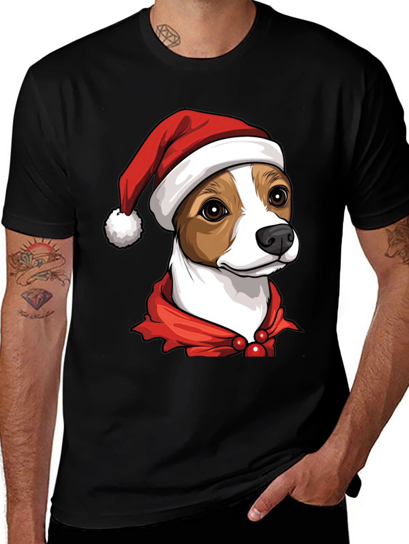 Variant 29 of Festive Dog Graphic Tee - Santa Hat Holiday Shirt
