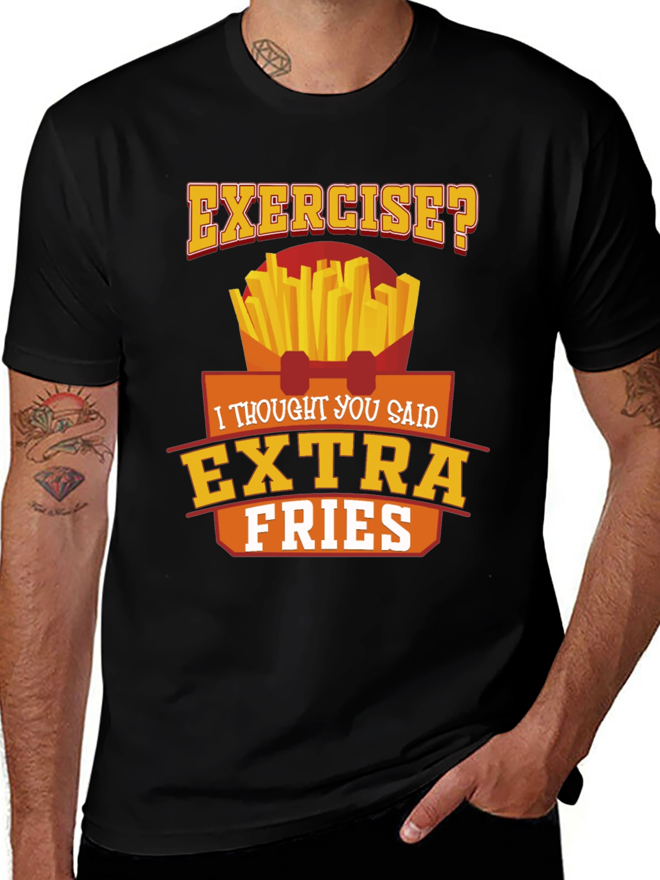 Variant 11 of Exercise? Extra Fries Black Graphic Tee