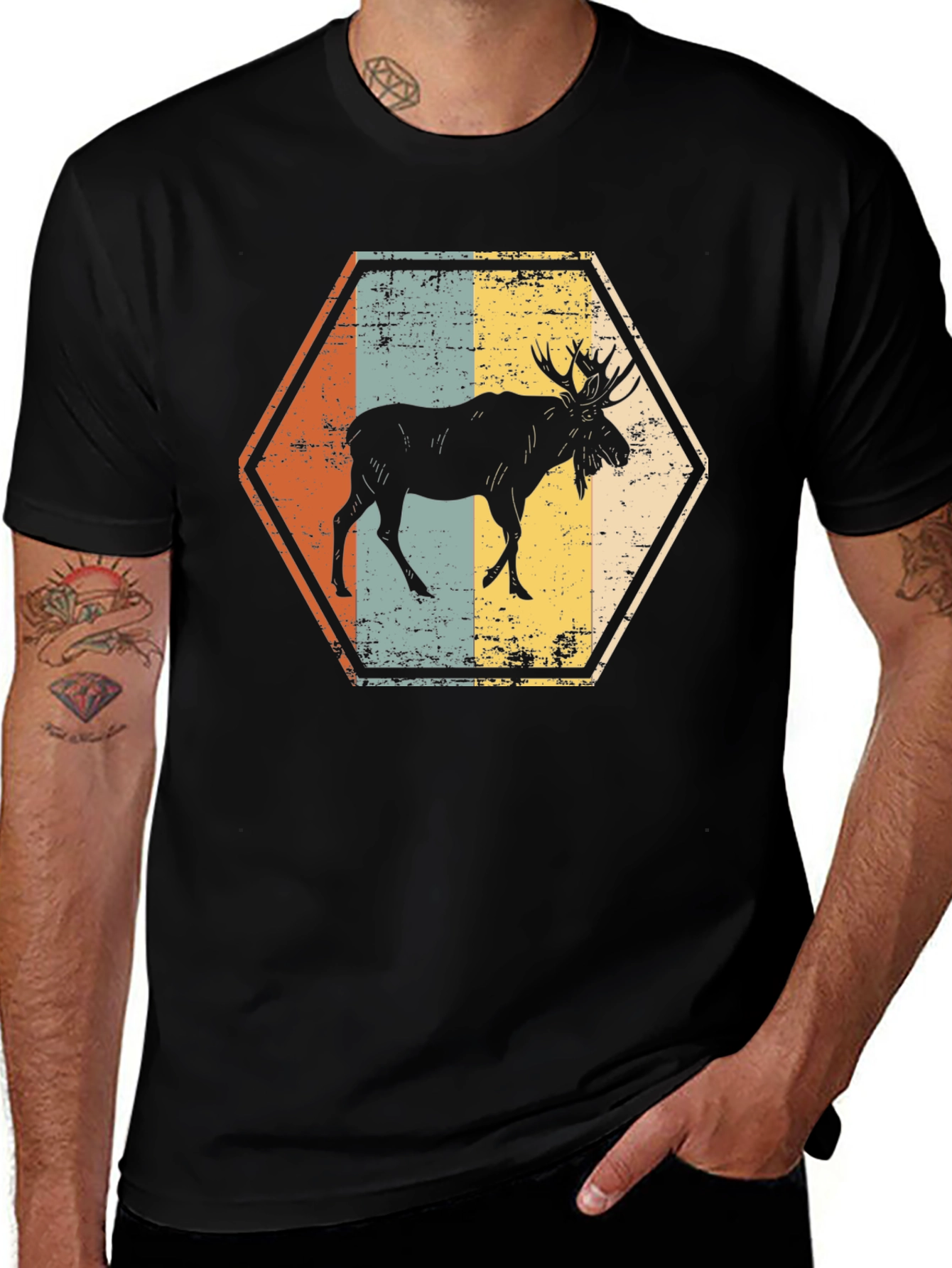 Variant 22 of Retro Moose Hexagon T-Shirt