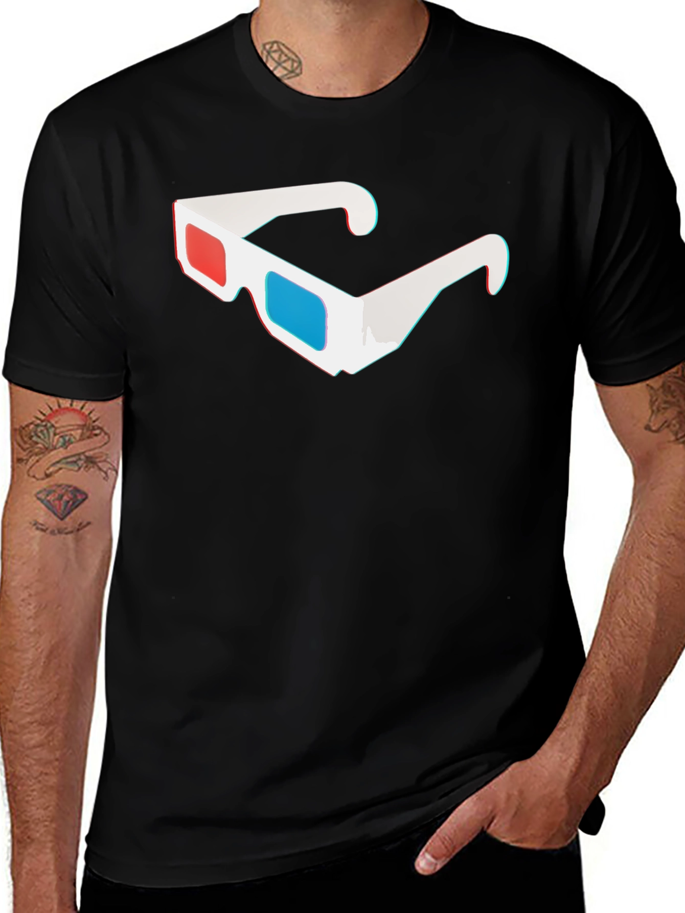 Variant 27 of 3D Glasses Graphic Tee - Black Cotton T-Shirt
