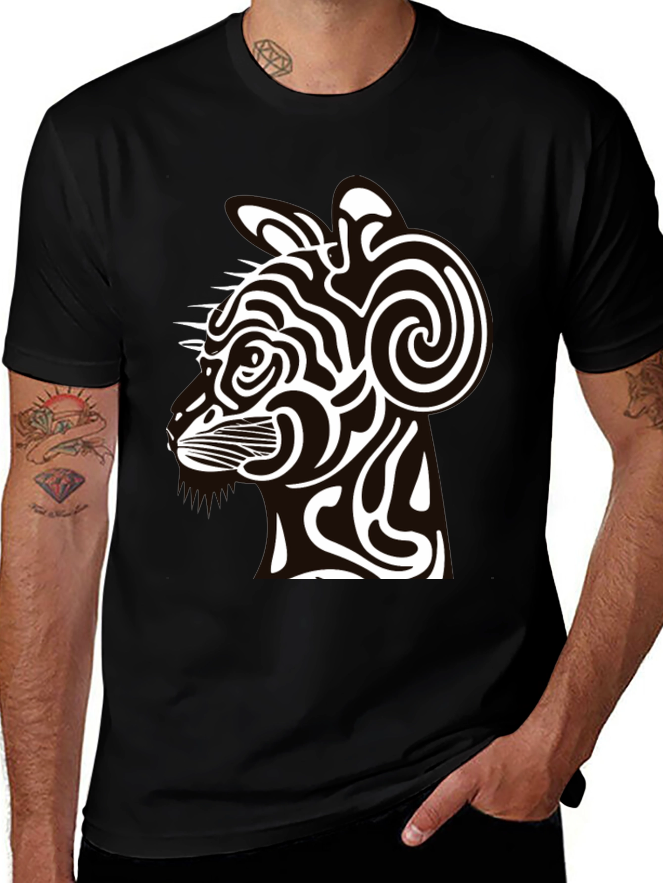 Variant 22 of Abstract Cat Graphic Black T-Shirt - Modern Style